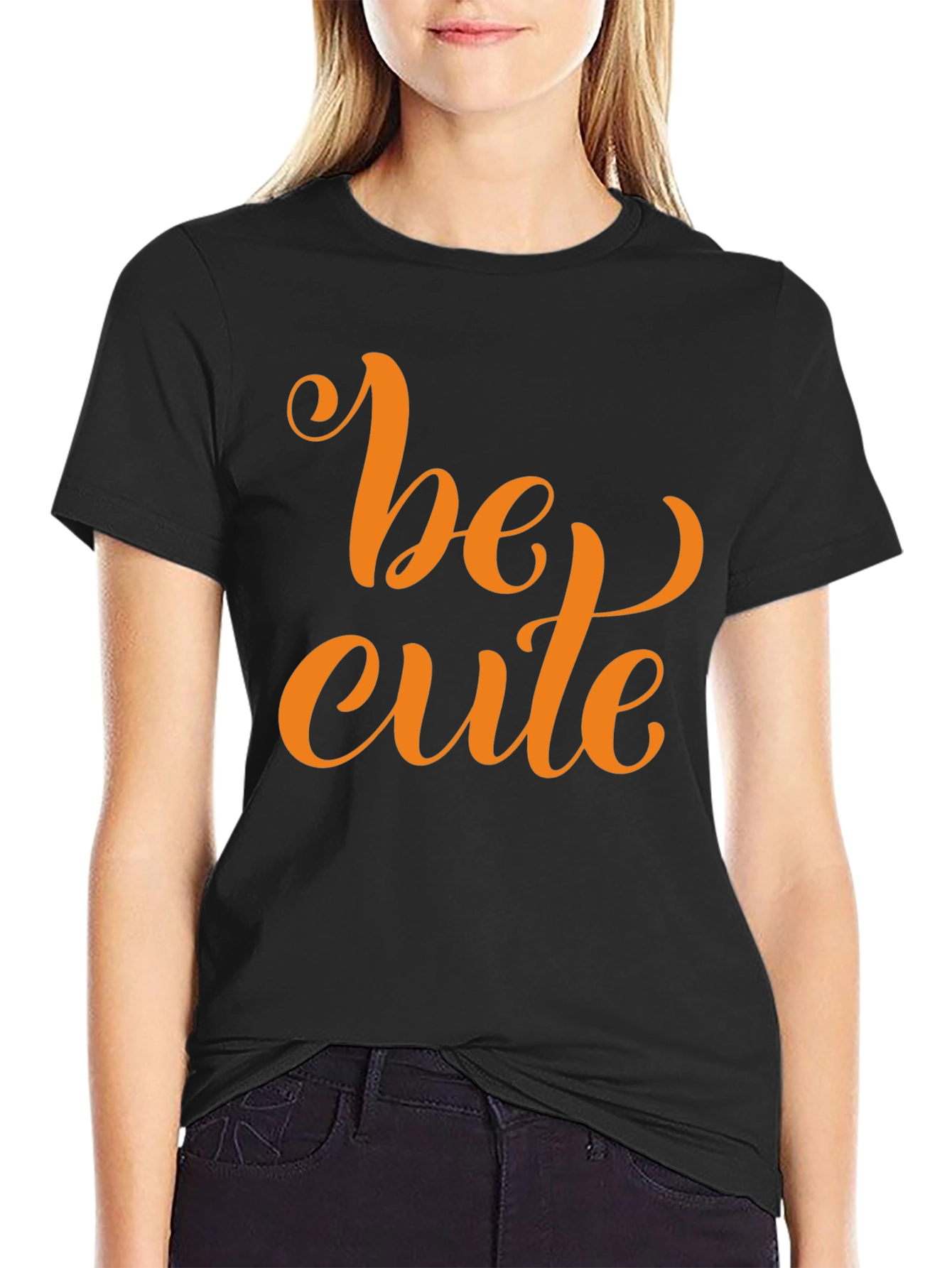 Black Be Cute Black T-Shirt - Trendy Casual Wear view 2