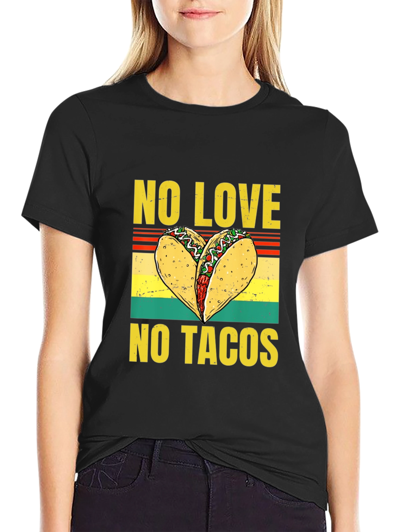 Black No Love, No Tacos Graphic T-Shirt view 2