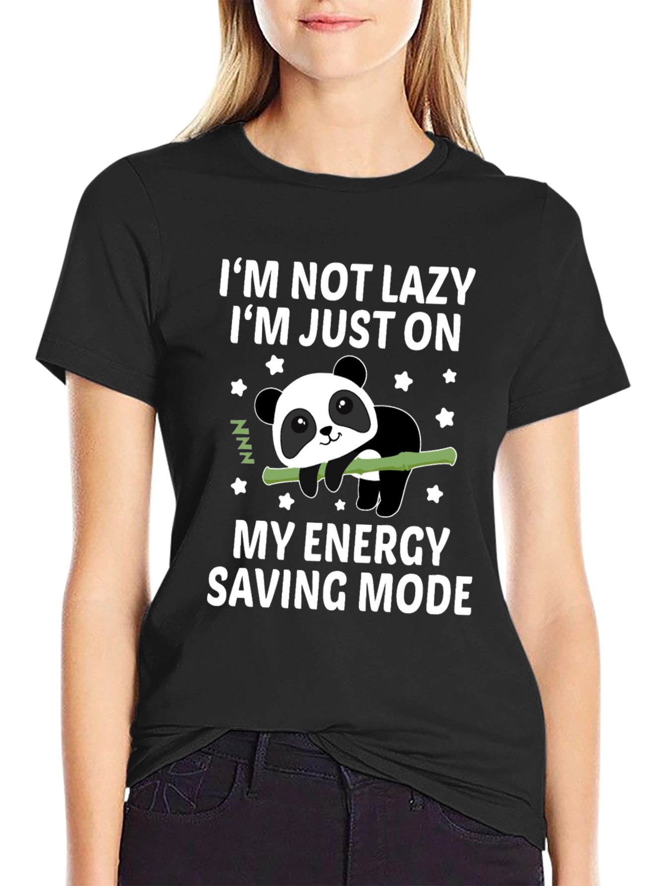Lazy Panda Energy Saving Mode Black T-Shirt - 2