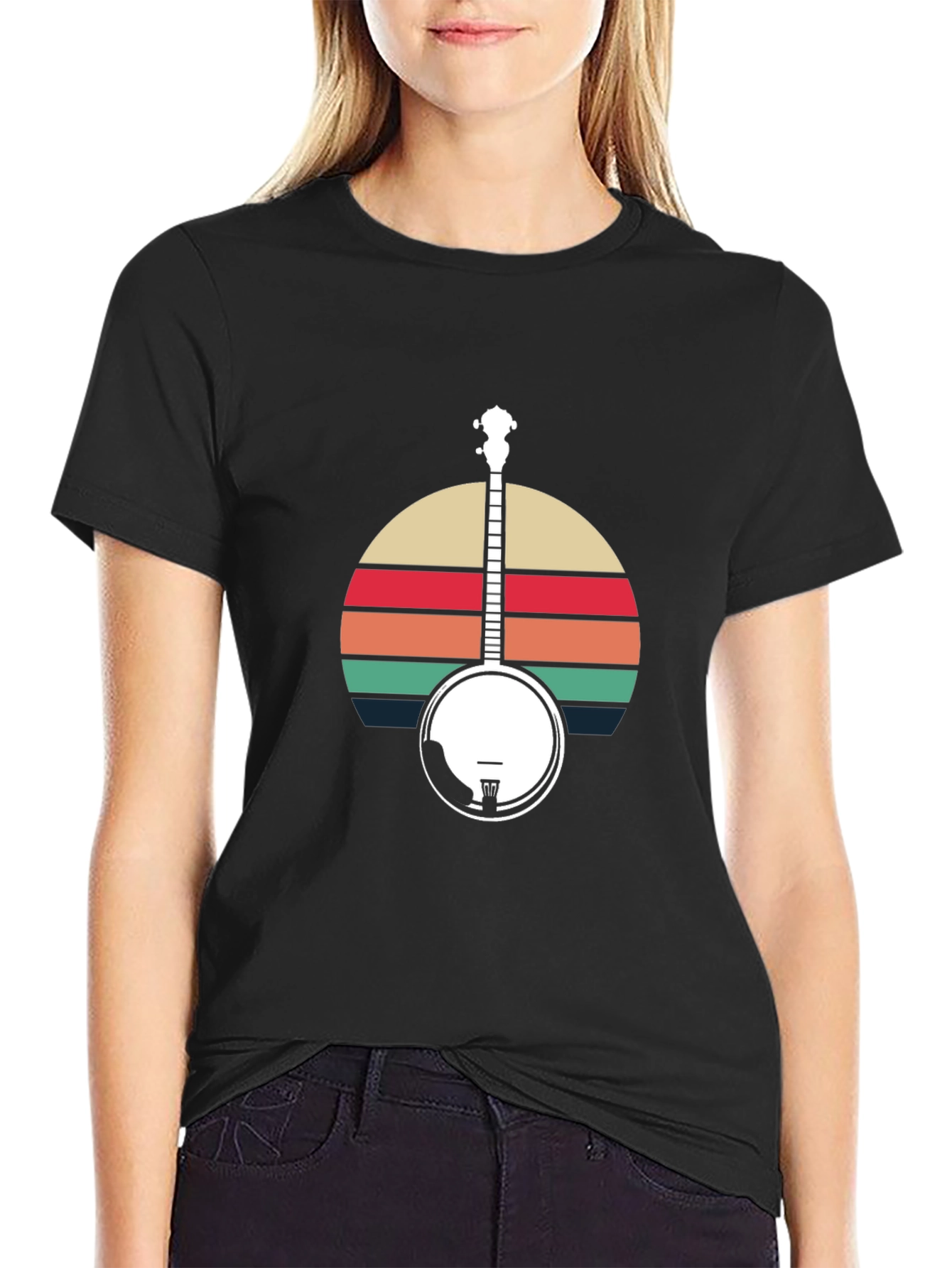 Black Vintage Banjo Sunset T-Shirt - Music Lover Tee view 2