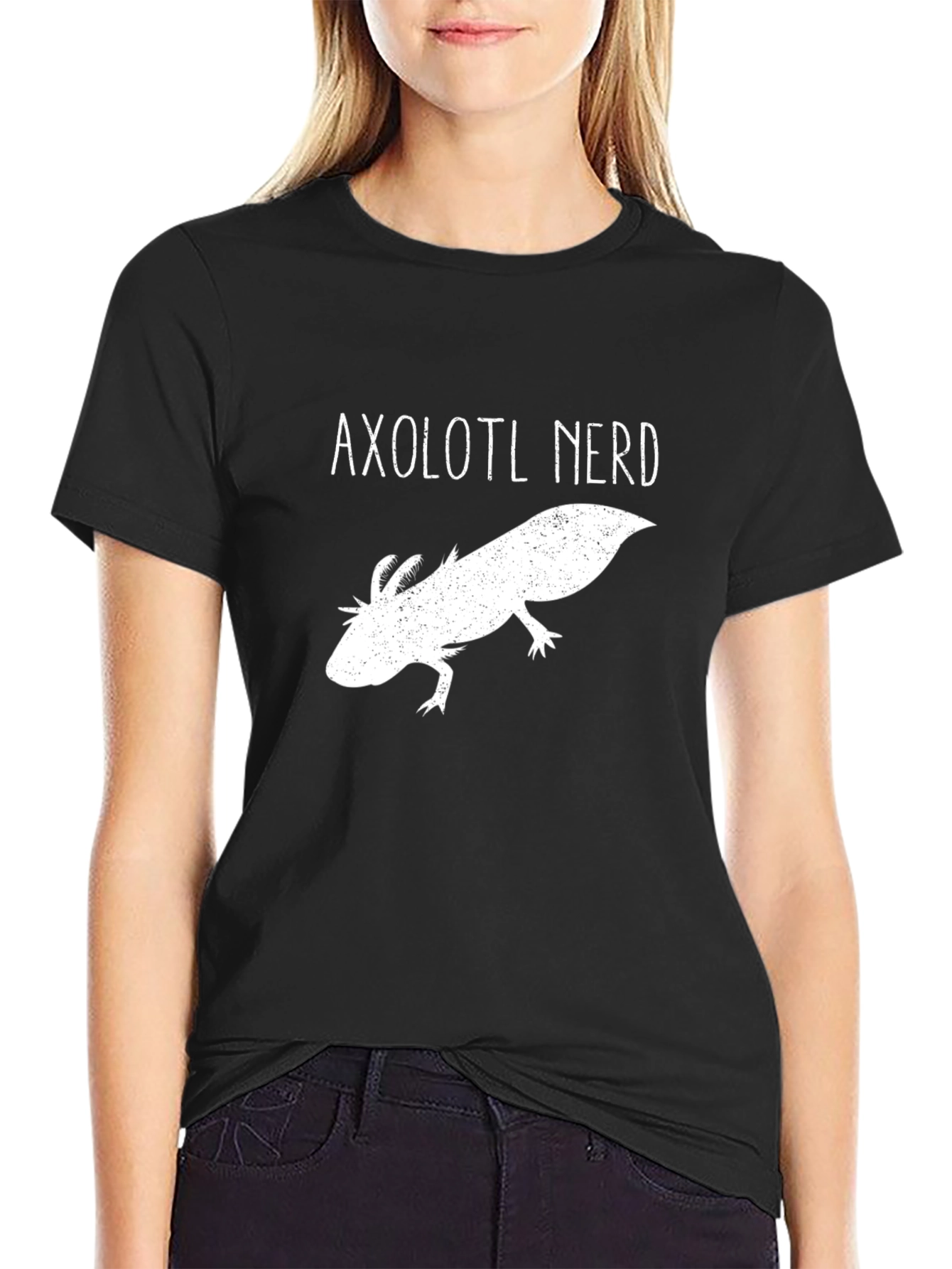 Black Axolotl Nerd Black T-Shirt view 2