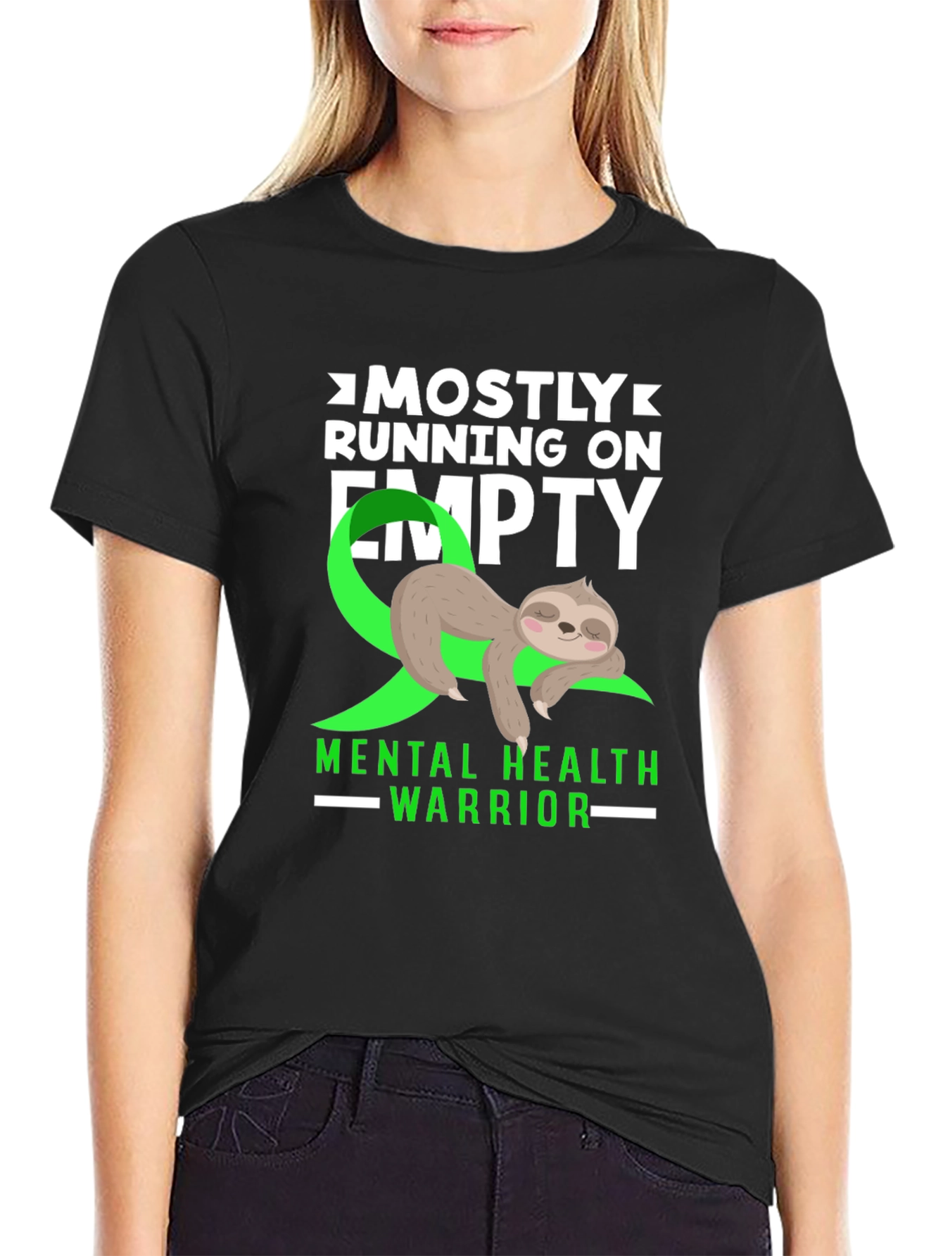 Black Mental Health Warrior Sloth T-Shirt view 2