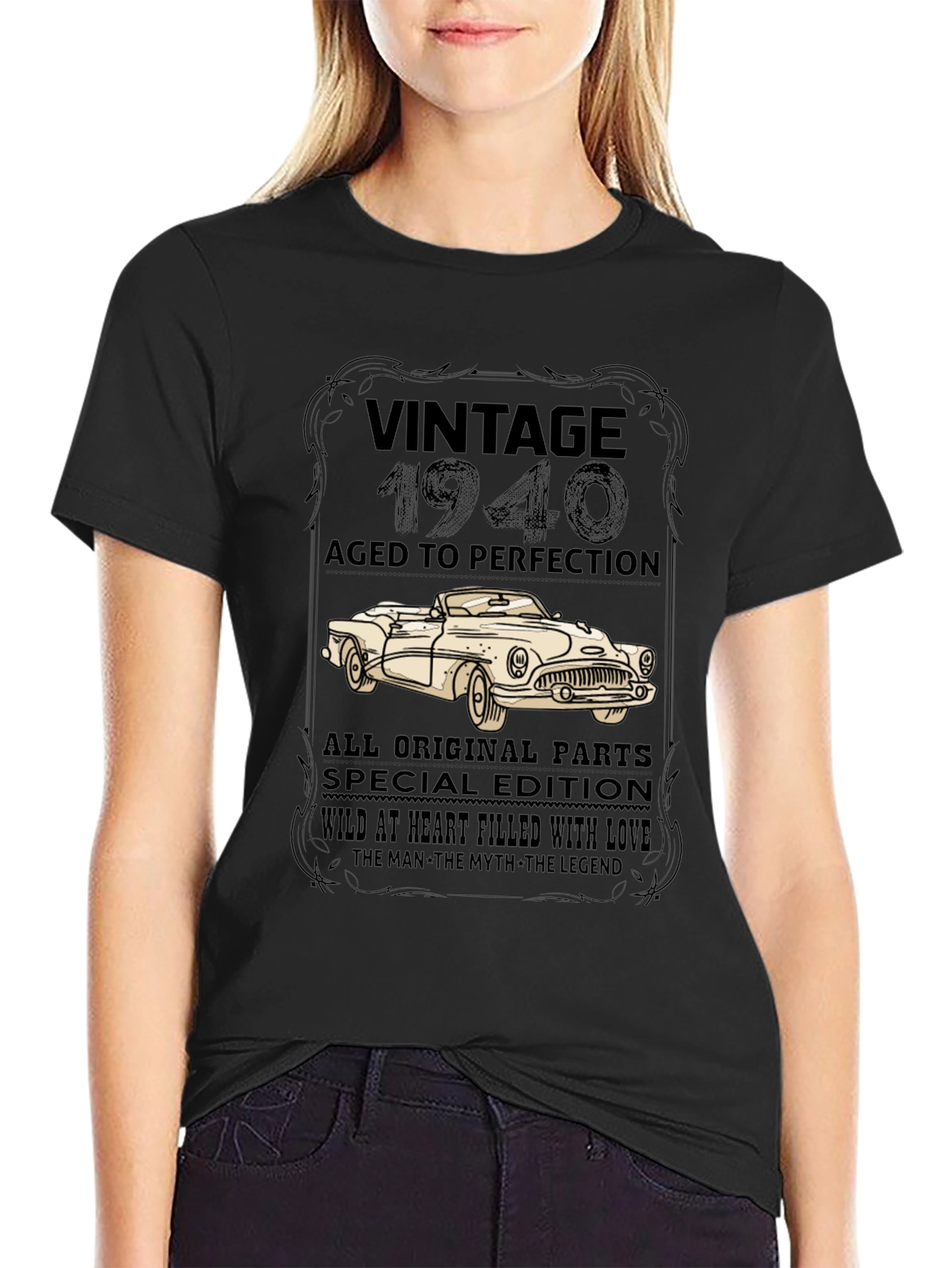 Black Vintage 1940 Car T-Shirt view 2