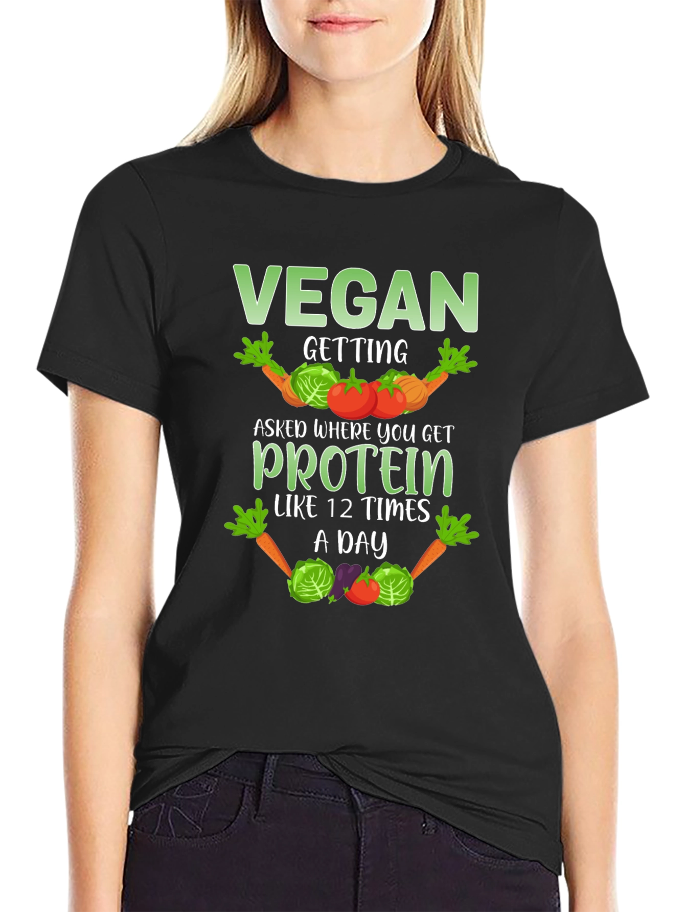 Black Vegan Protein Funny T-Shirt view 2