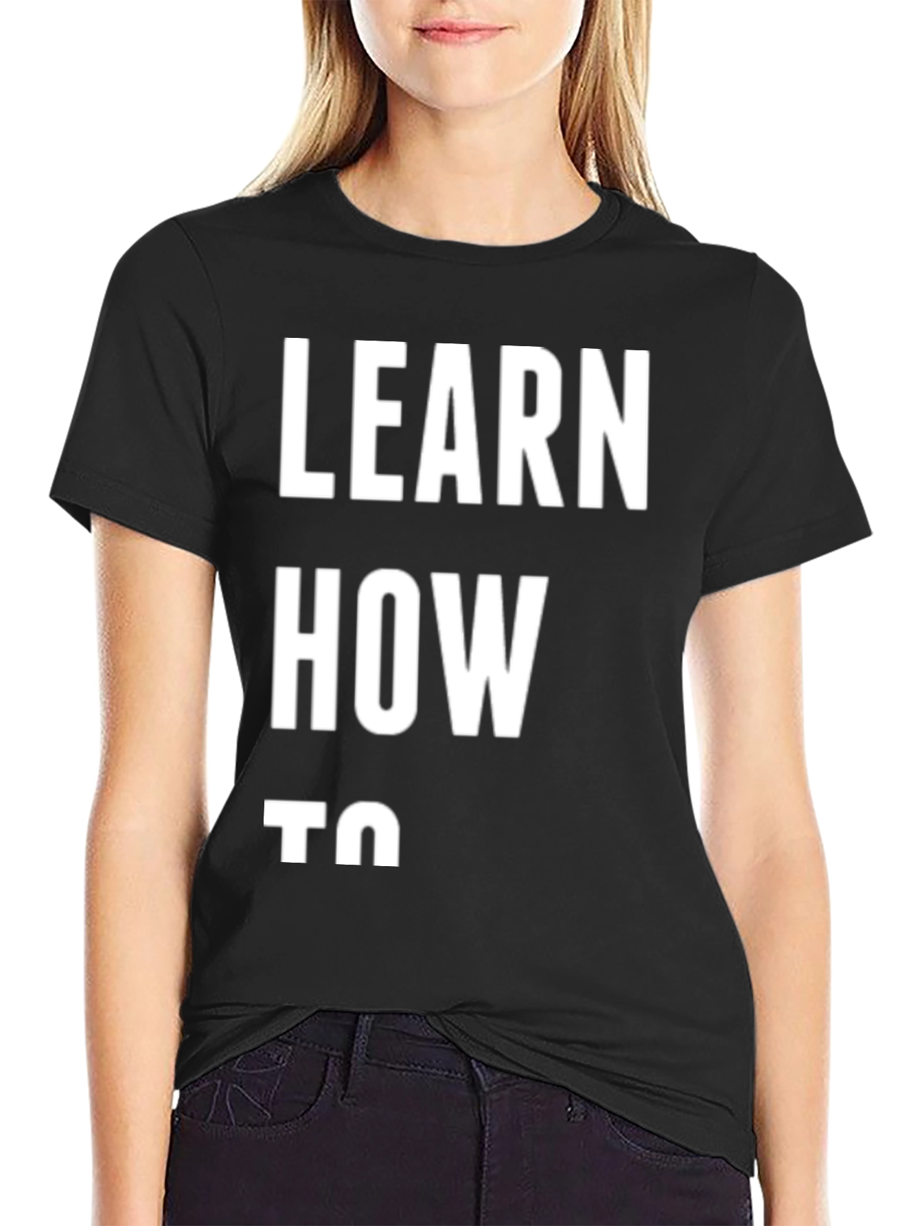 Black Learn How To Graphic Tee - Casual Black T-Shirt view 2