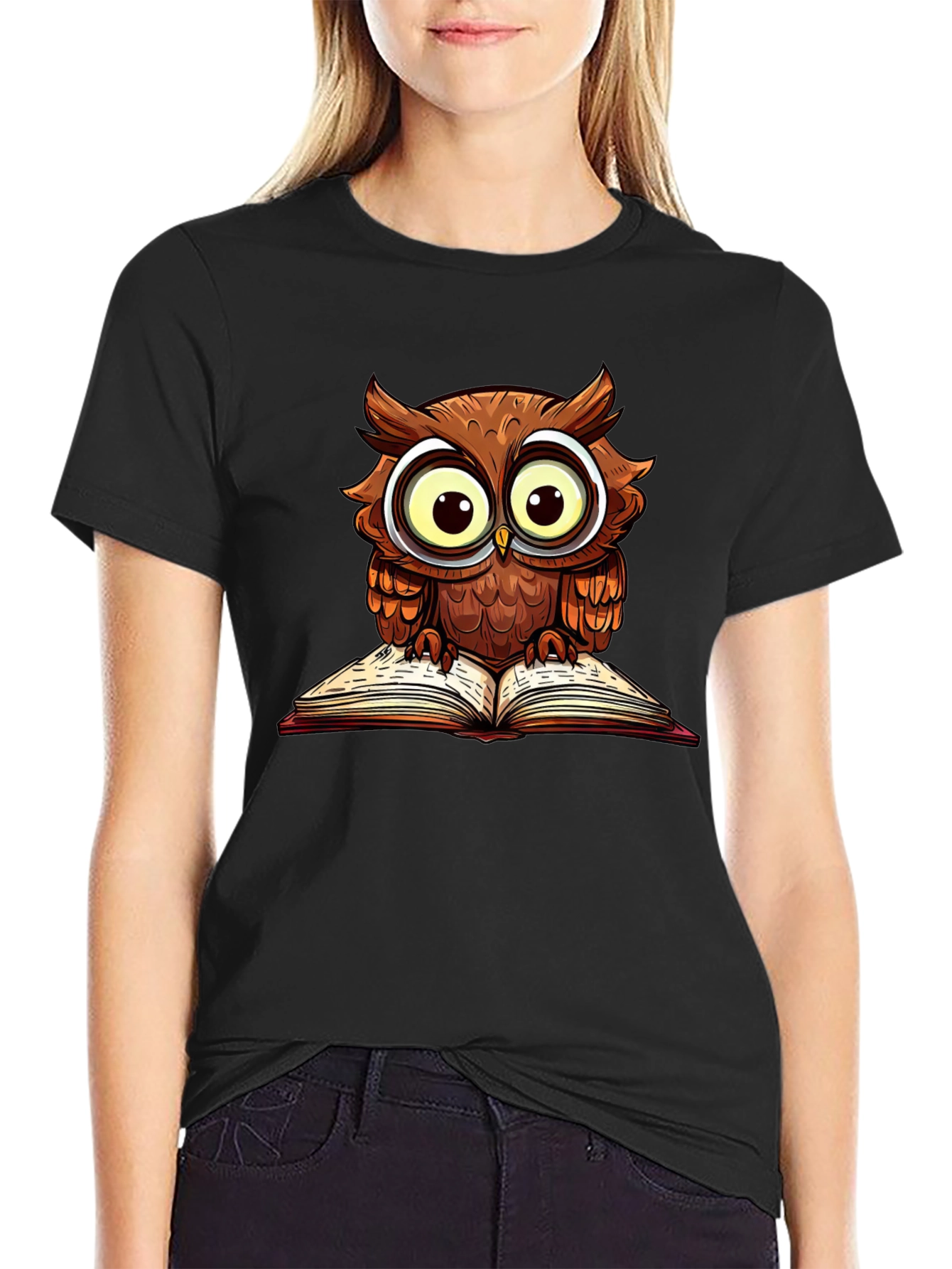 Black Owl Reading Book Graphic T-Shirt view 2