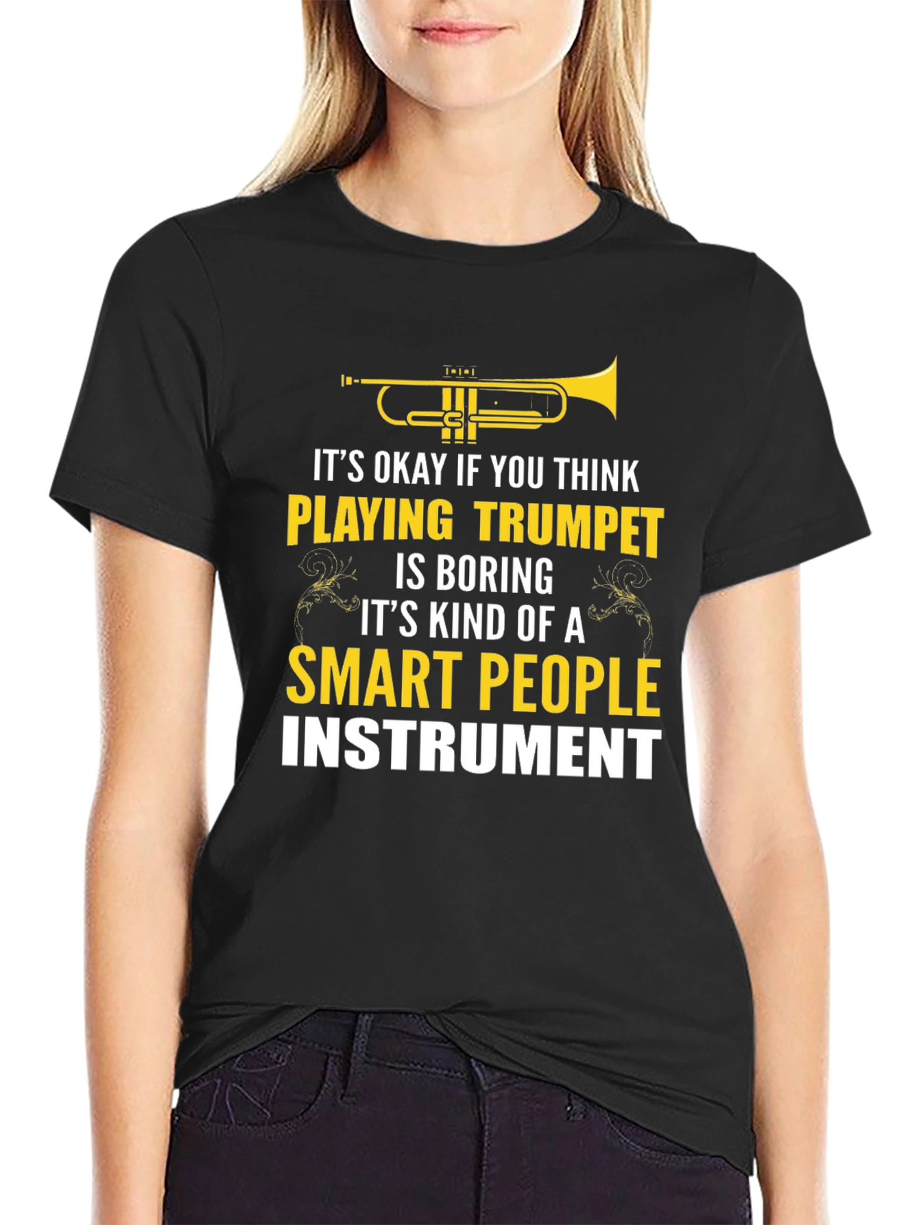 Black Trumpet Player T-Shirt - Smart People Instrument view 2
