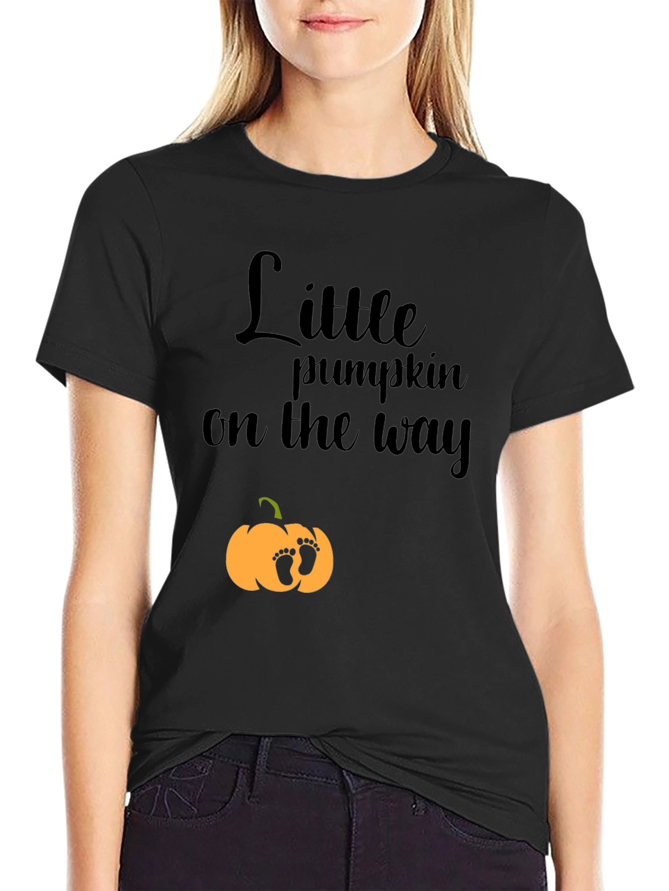 Black Little Pumpkin On The Way T-Shirt view 2