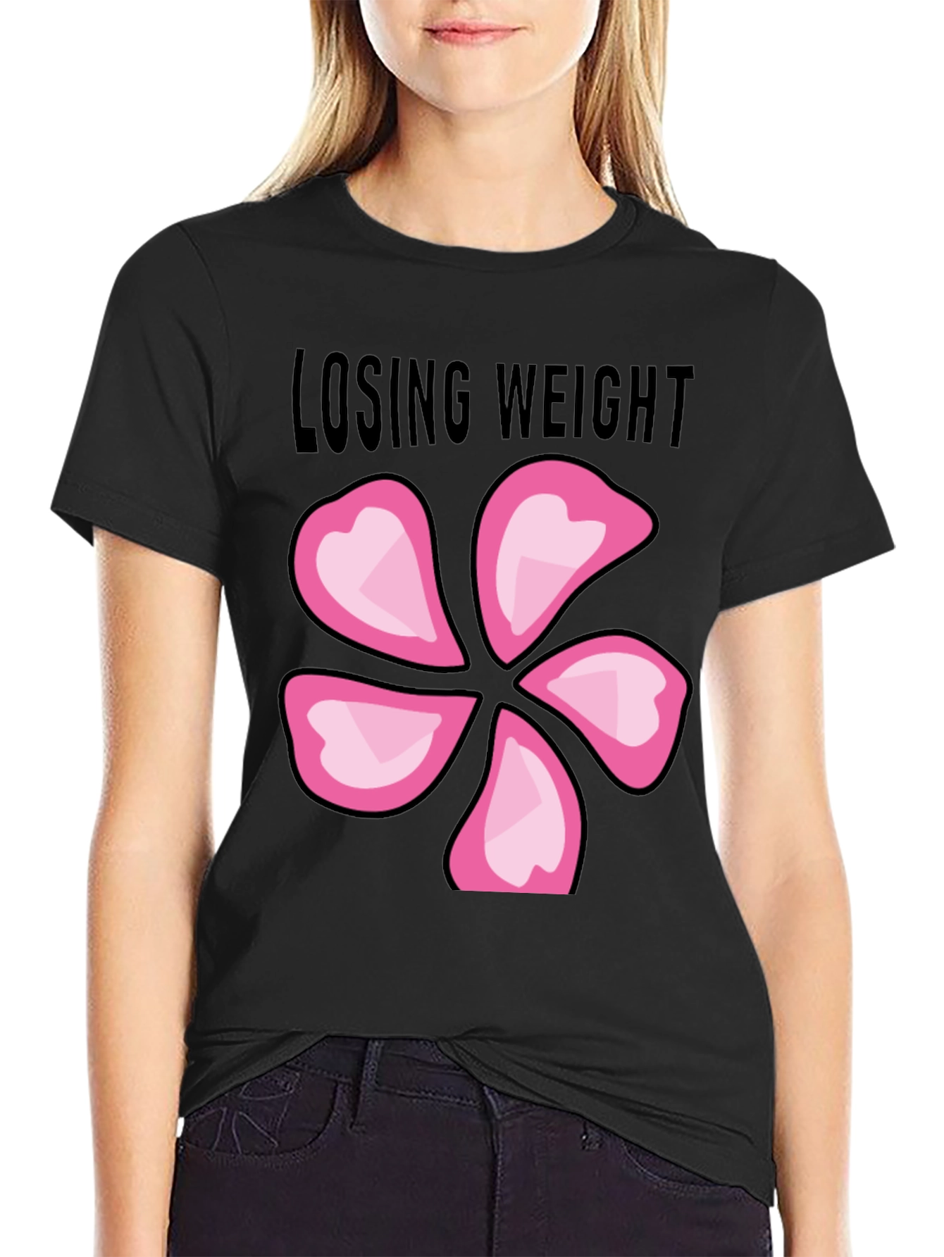 Black Losing Weight Flower T-Shirt - Black view 2