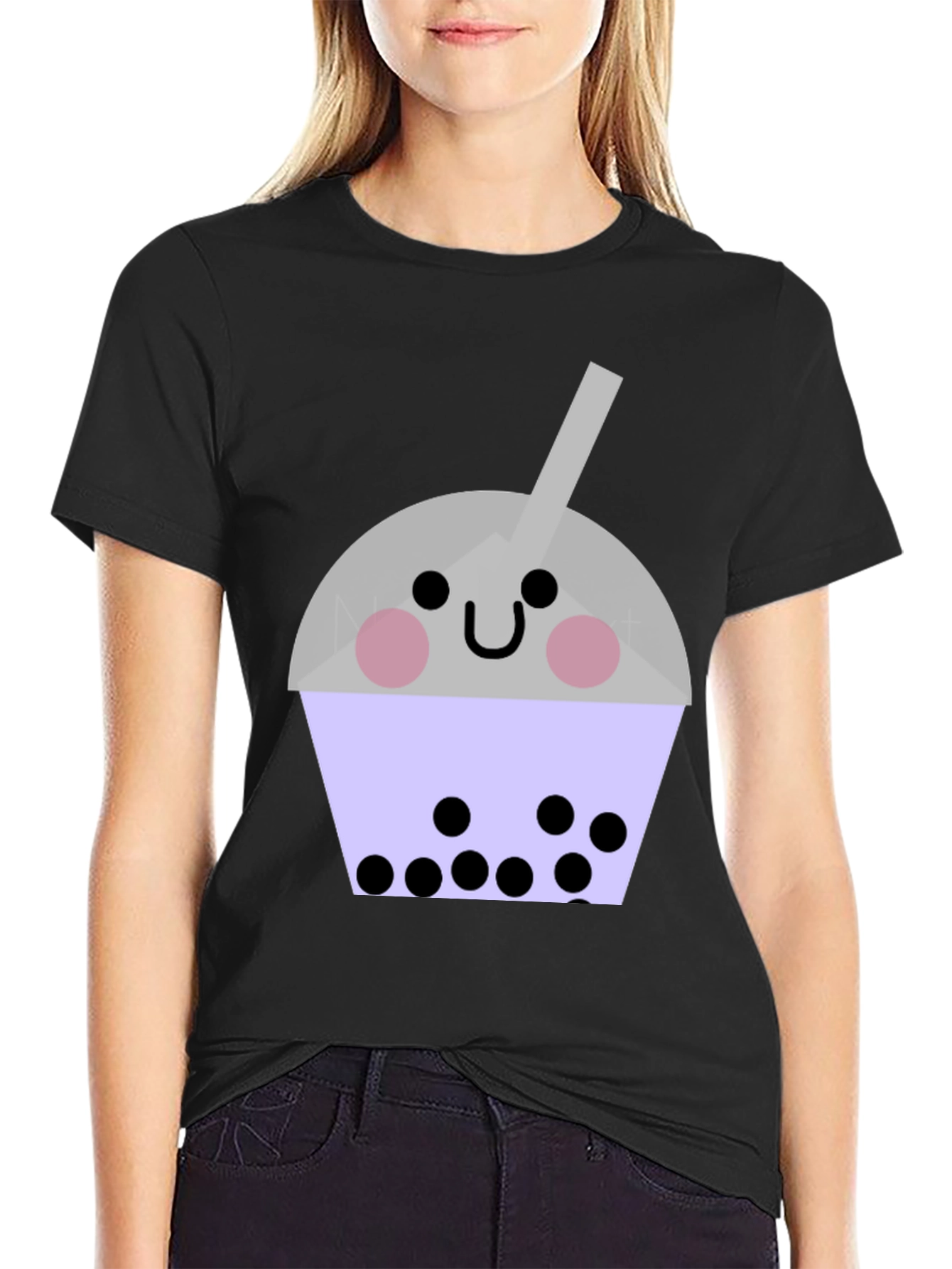 Black Cute Bubble Tea Graphic T-Shirt - Unisex Black Tee view 2