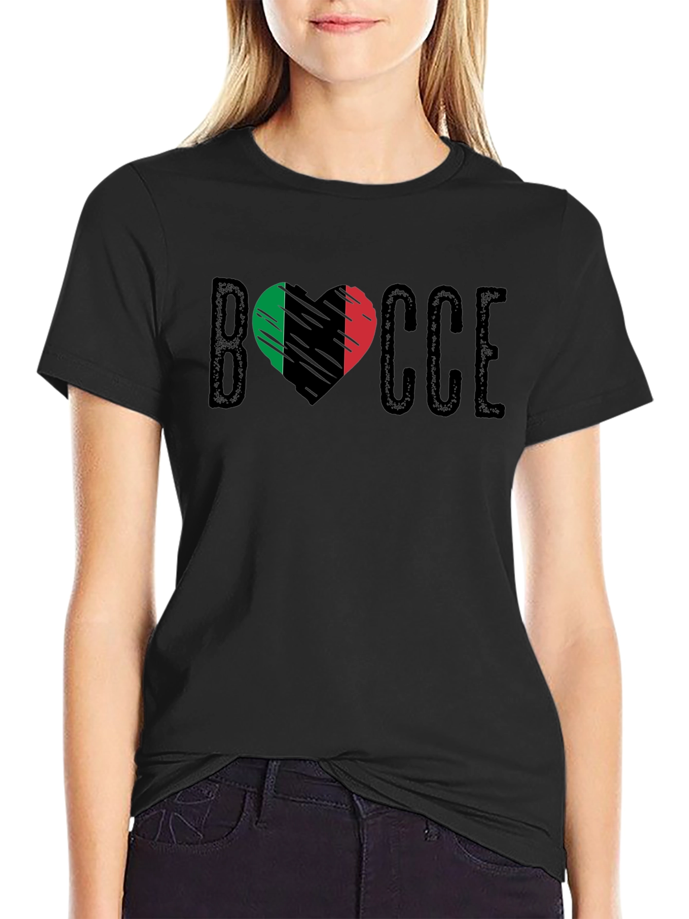 Black Bocce Heart Italian Flag T-Shirt view 2