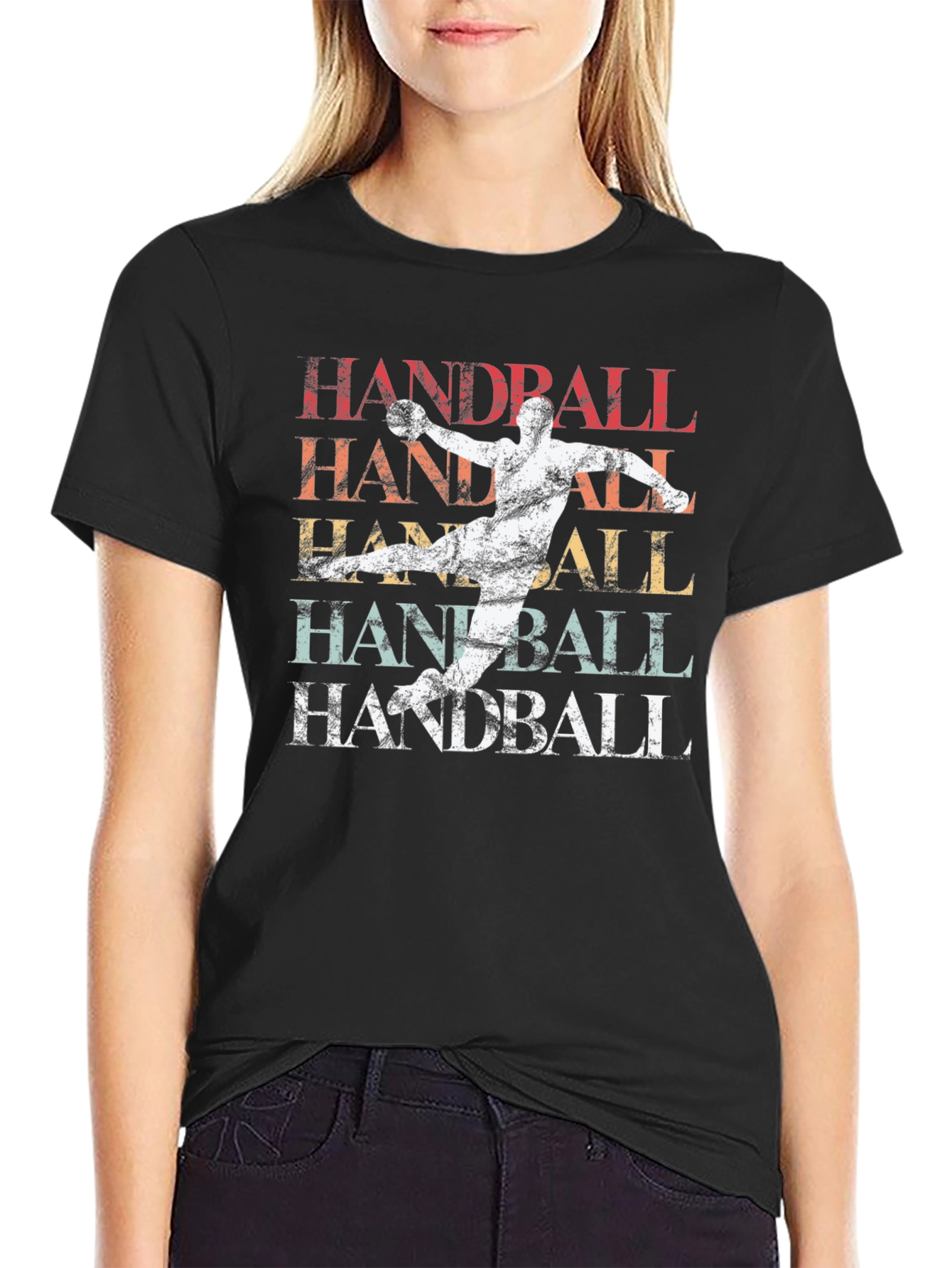 Black Handball Retro Style Graphic T-Shirt view 2