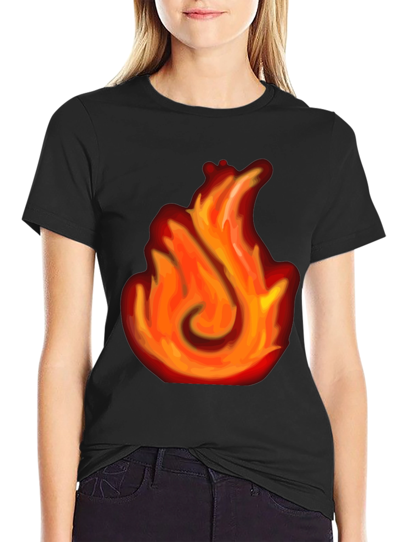 Black Fiery Flame Graphic Black T-Shirt view 2