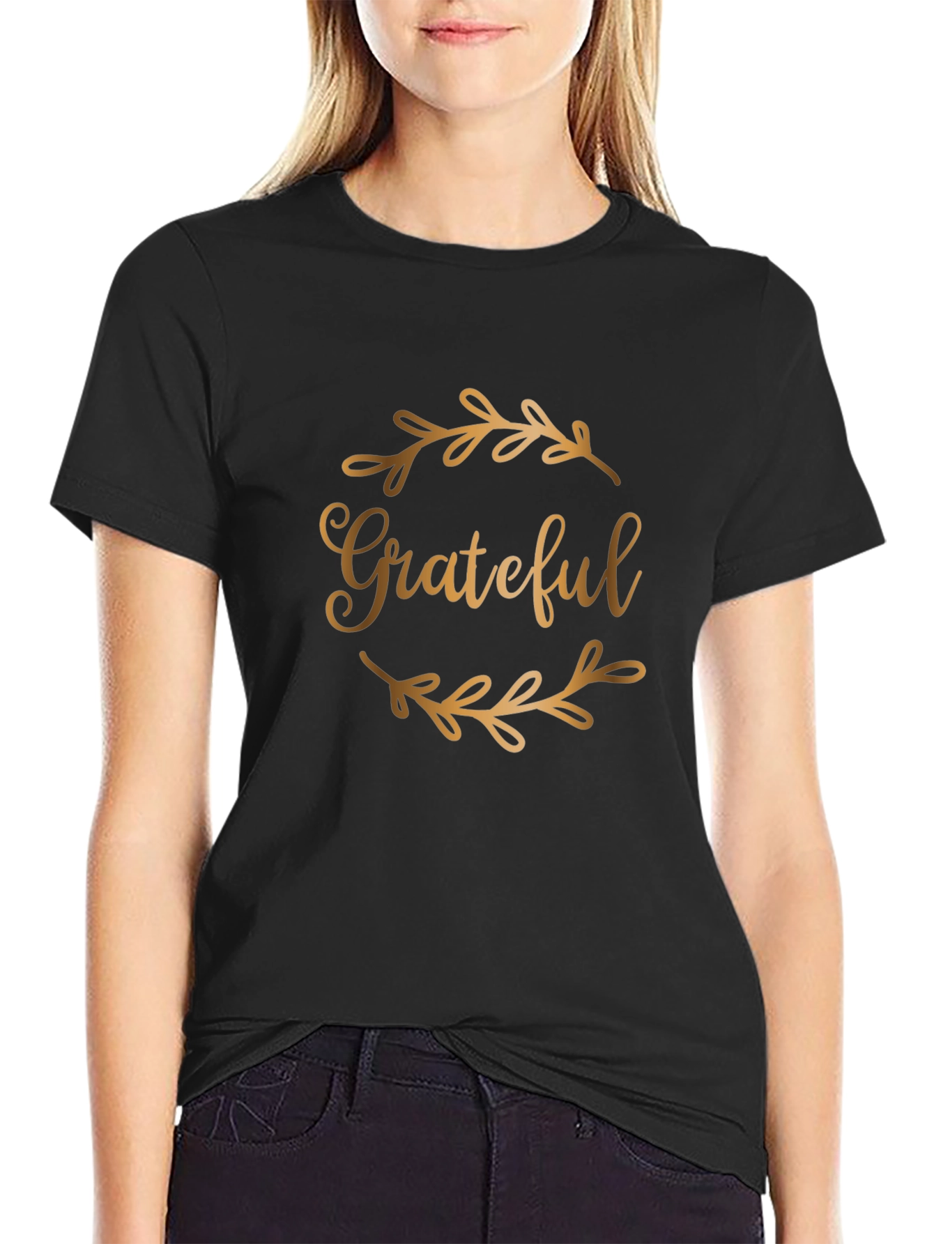 Black Grateful Graphic Tee - Stylish Black T-Shirt view 2