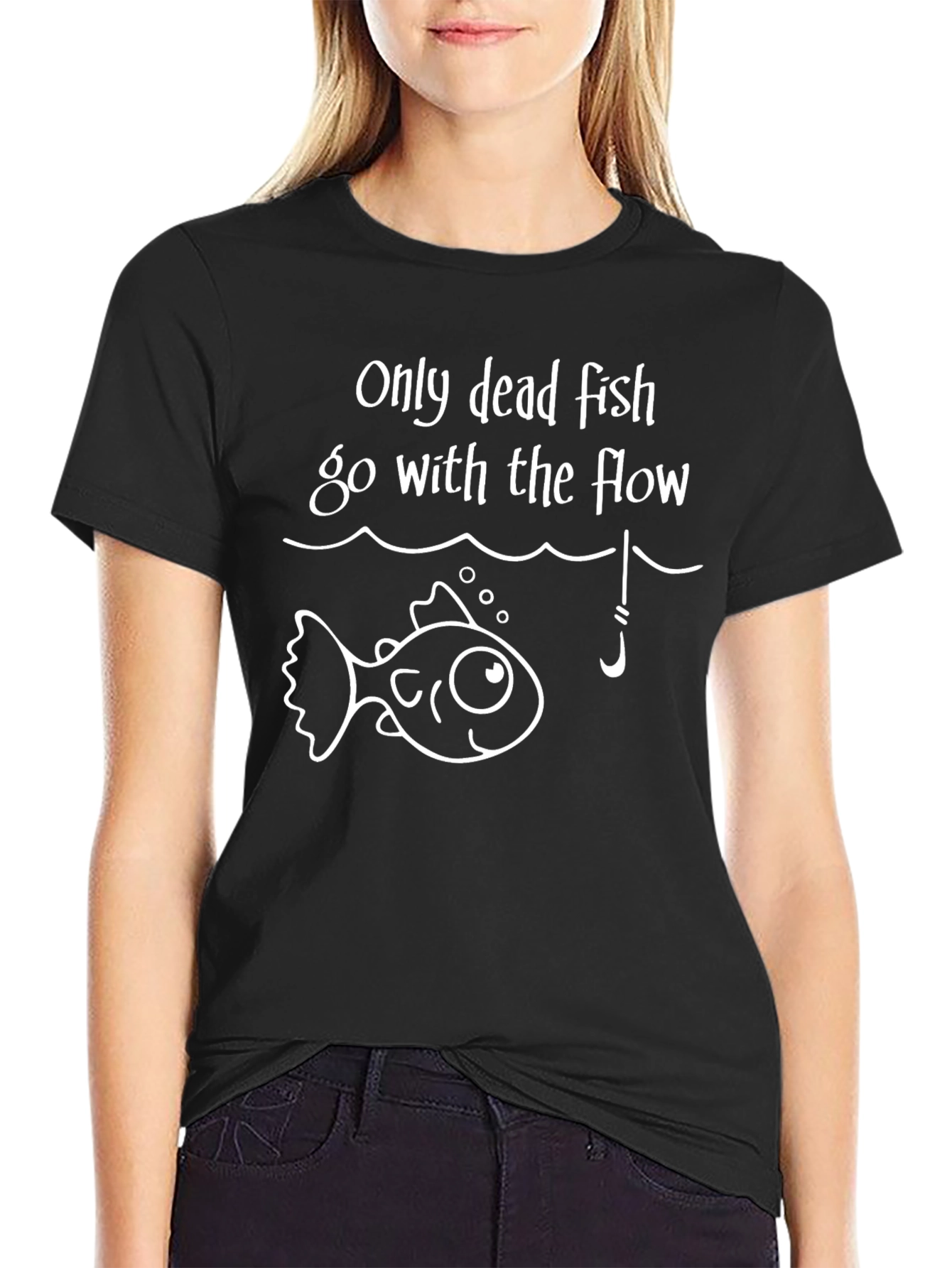 Black Only Dead Fish T-Shirt - Funny Fishing Tee view 2