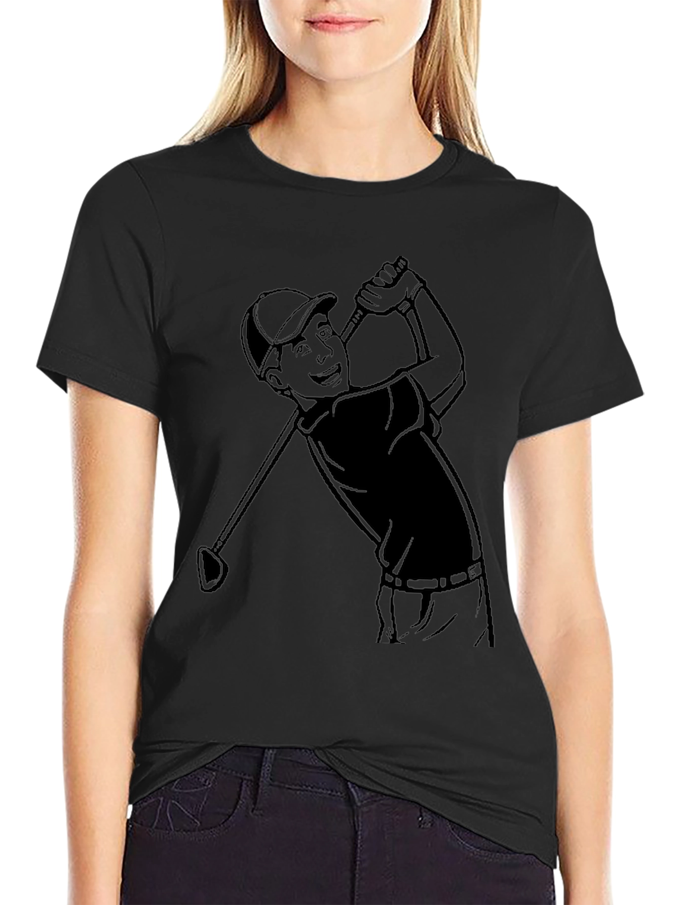 Black Golf Cartoon Tee - Classic Player Design view 2