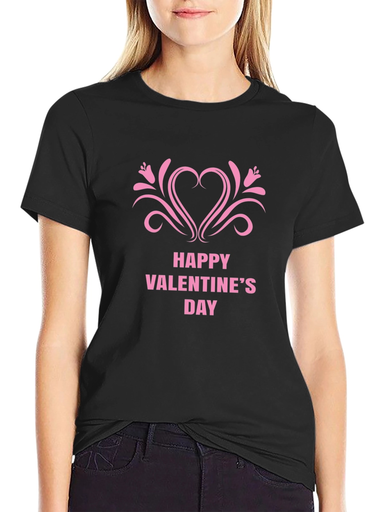 Black Happy Valentine's Day Graphic Tee - Black view 2