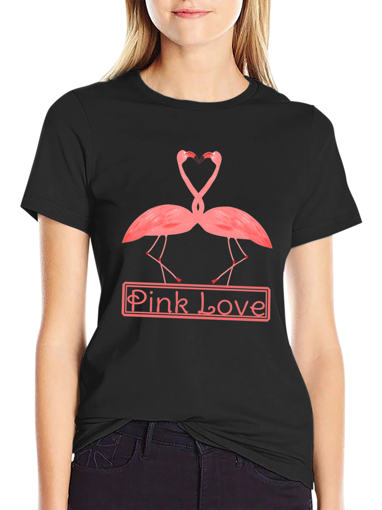 Black Pink Love Flamingo Graphic Tee view 2