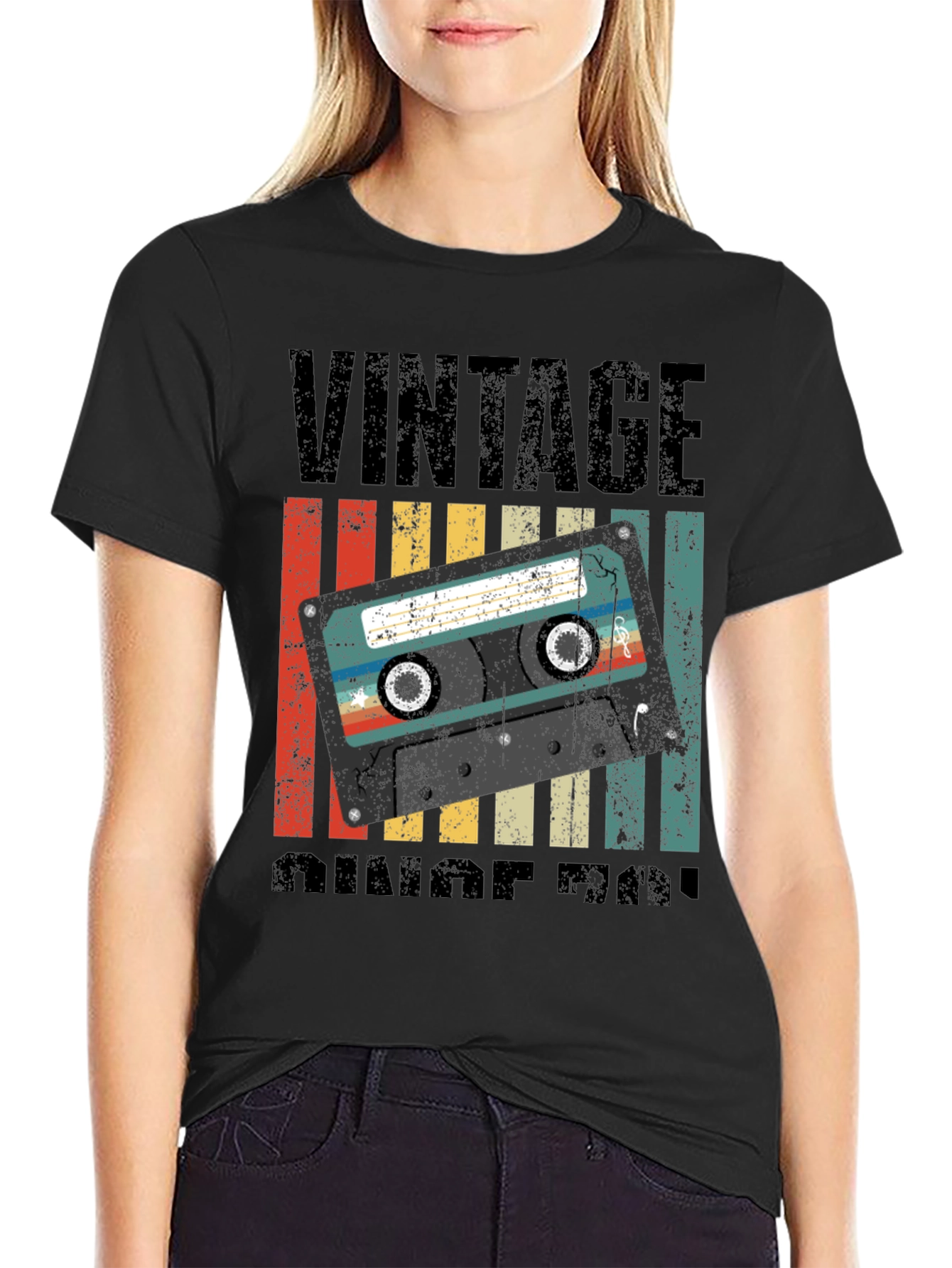 Black Vintage Cassette Tape Graphic T-Shirt - Retro Style view 2