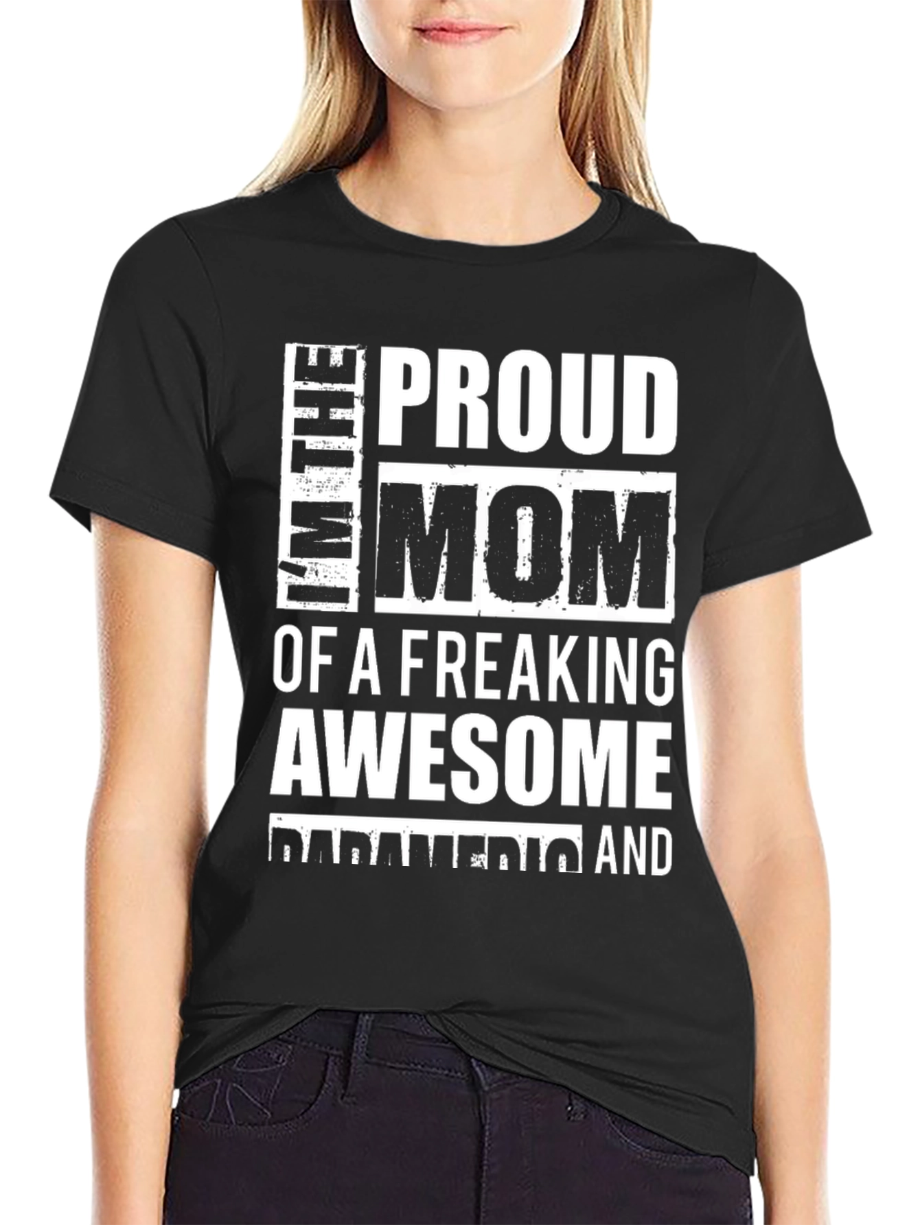 Black Proud Mom of an Awesome Paramedic T-Shirt view 2