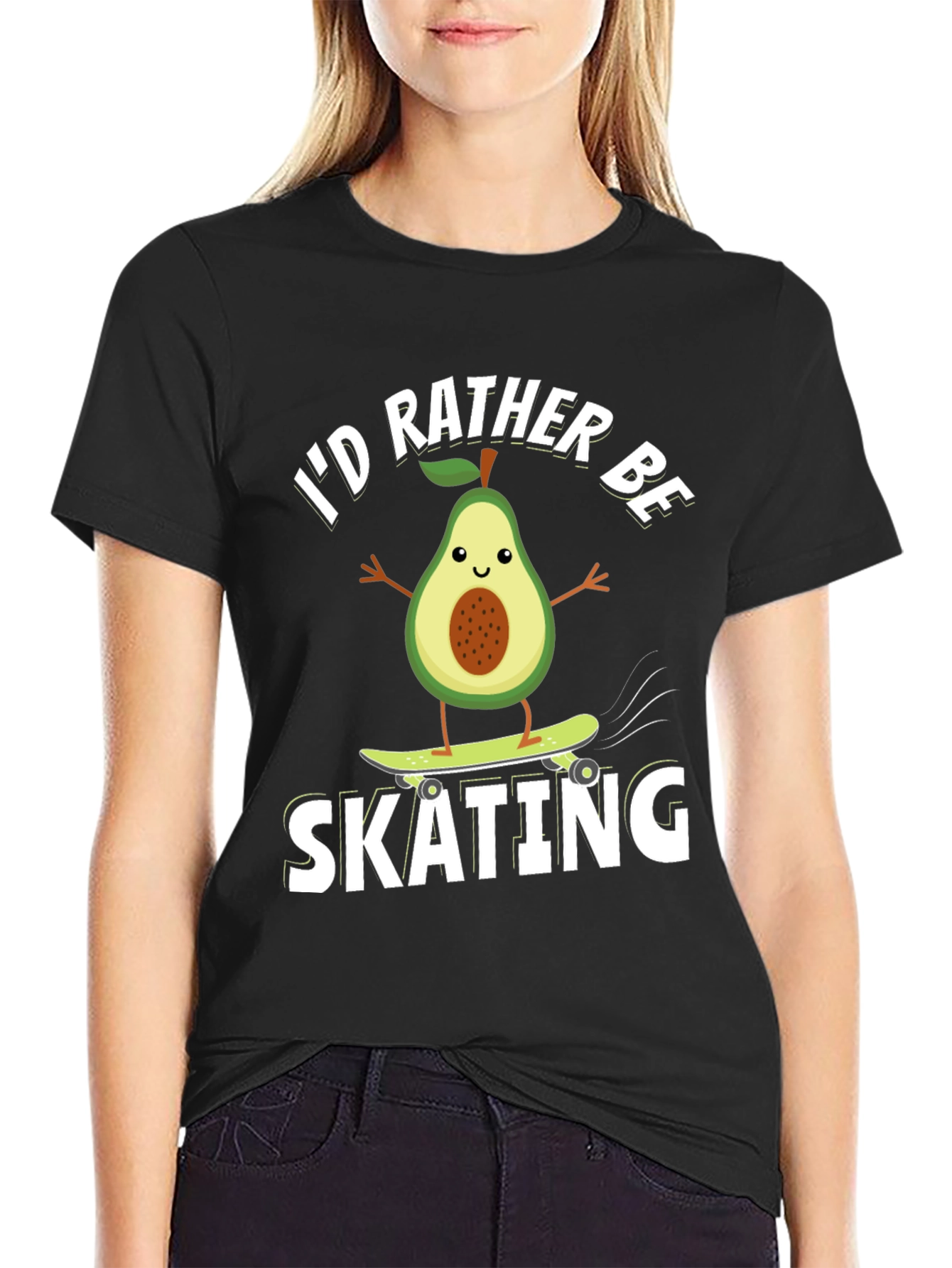 Black Avocado Skating T-Shirt - Funny Fruit Skateboarder Tee view 2