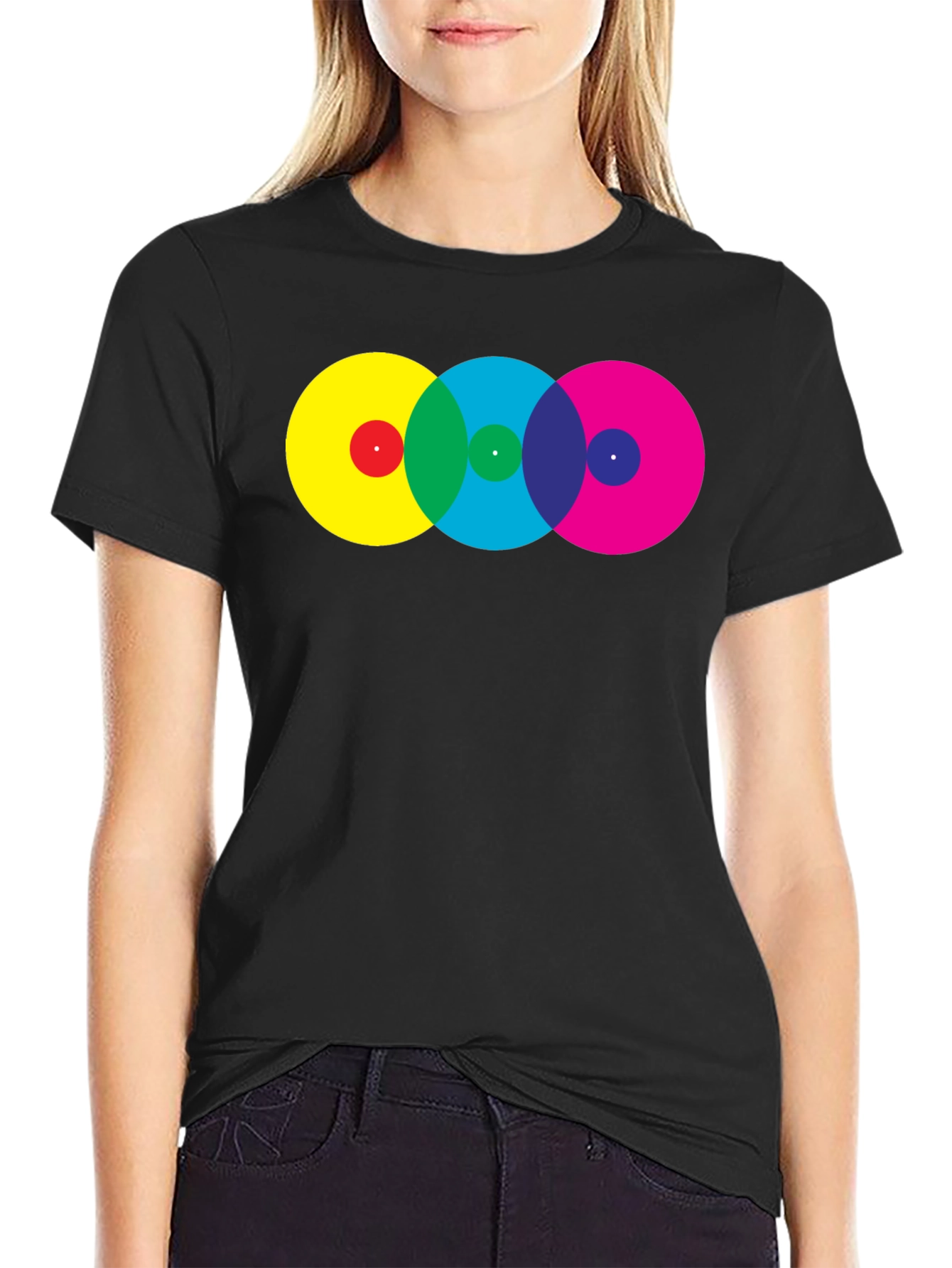 Black Retro Circles T-Shirt - Vivid Colors, Modern Fit view 2