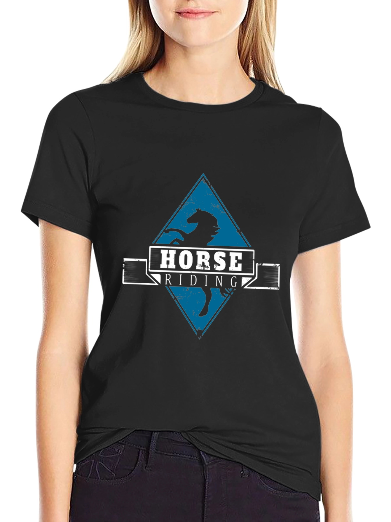Black Horse Riding Graphic Tee - Black Cotton T-Shirt view 2