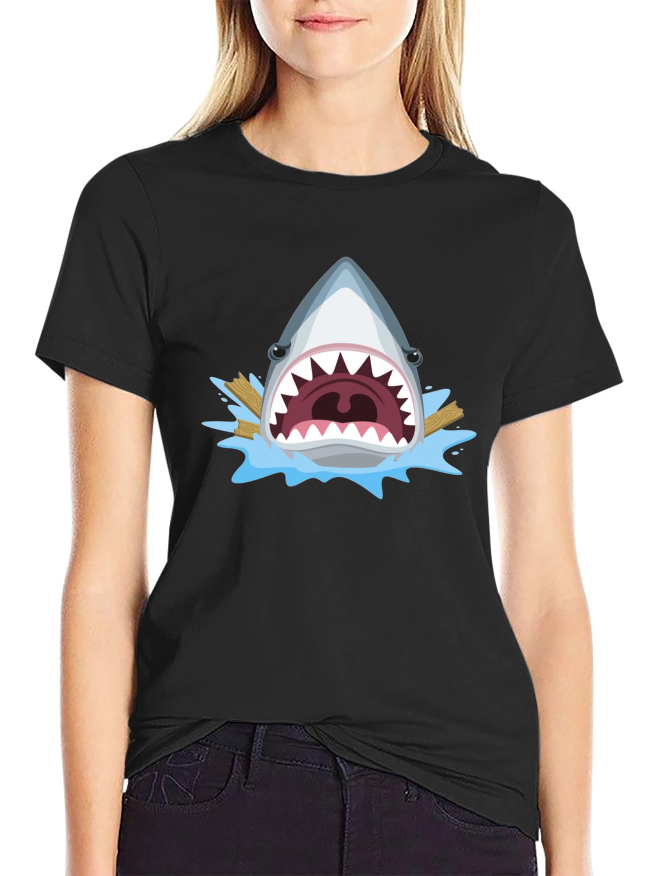 Black Shark Attack Graphic Tee - Men's Black T-Shirt view 2