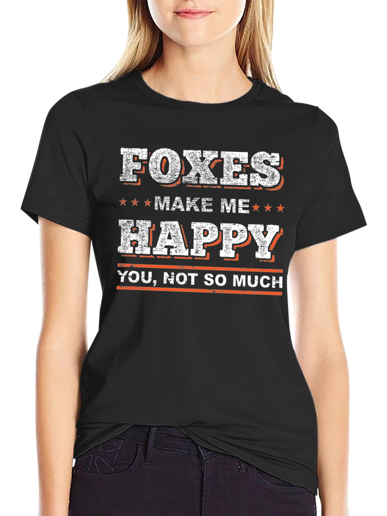 Black Foxes Make Me Happy T-Shirt - Funny Graphic Tee view 2