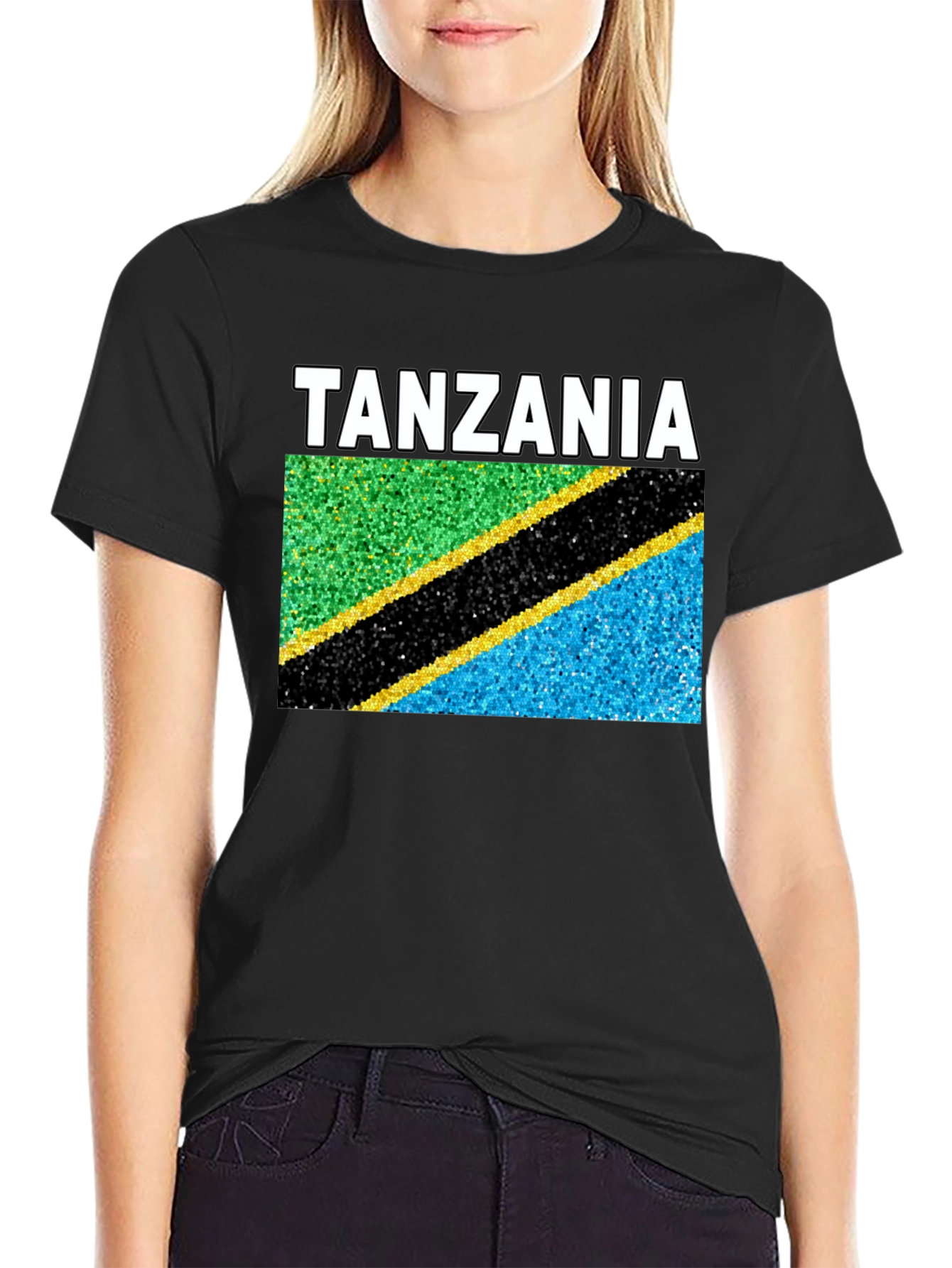 Black Tanzania Flag T-Shirt - Black Crew Neck Tee view 2