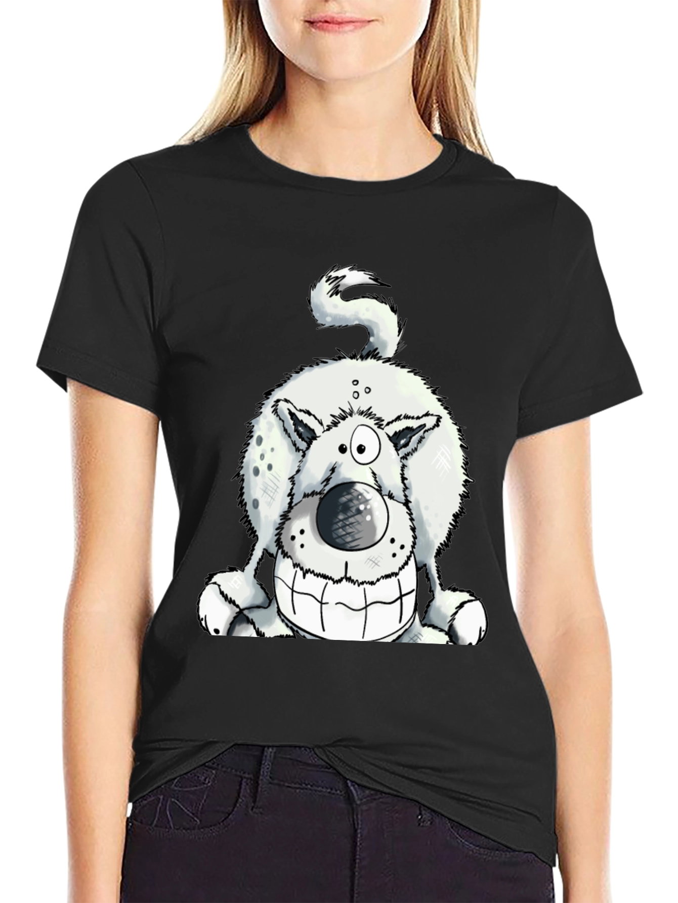 Black Funny Dog Graphic Tee - Black Cotton T-Shirt view 2