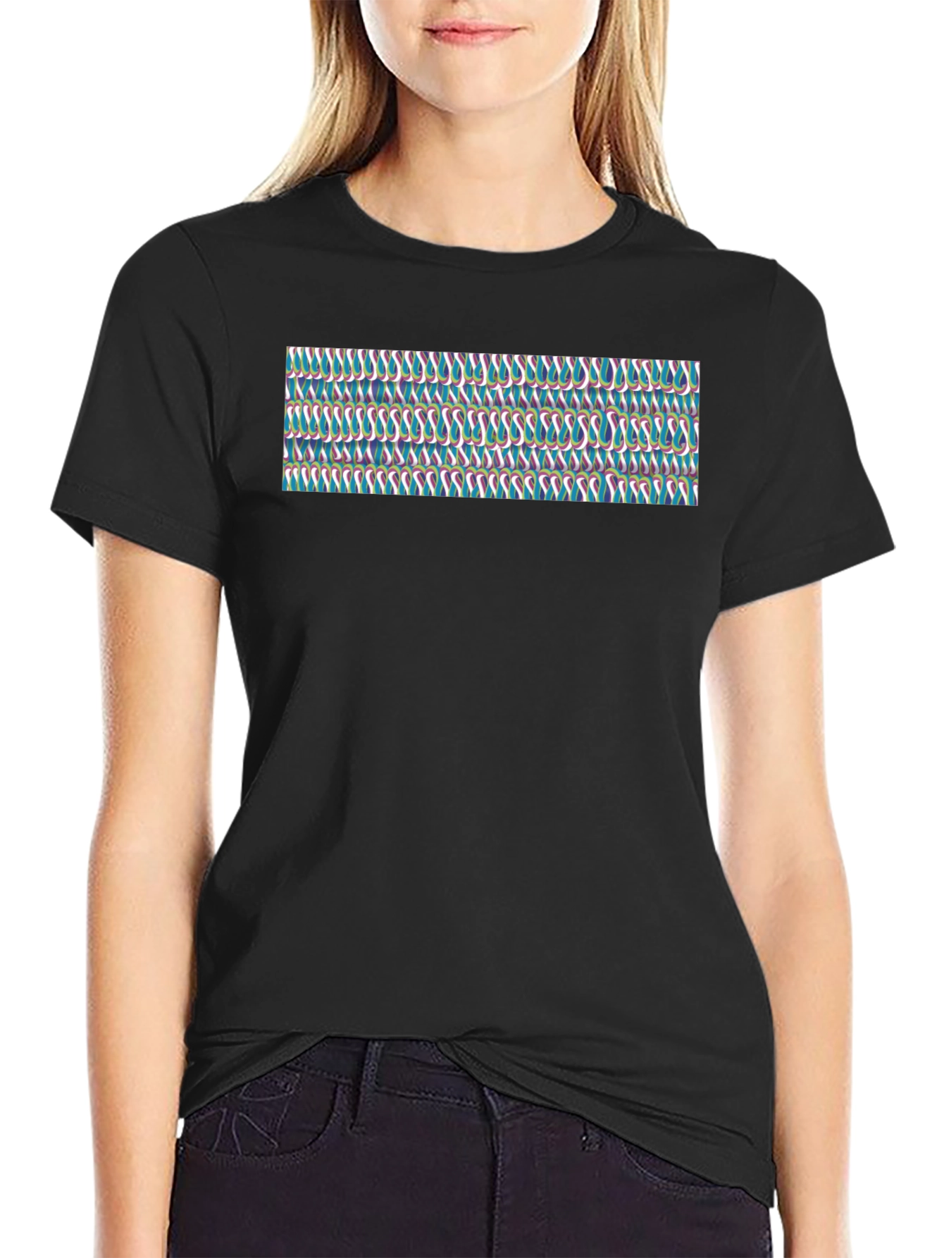 Black Patterned Graphic Tee - Trendy Casual Wear view 2