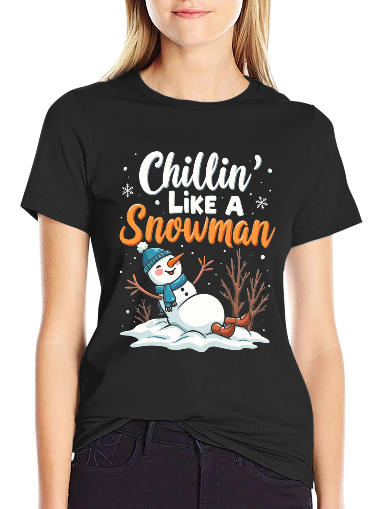 Black Chillin' Like a Snowman T-Shirt view 2
