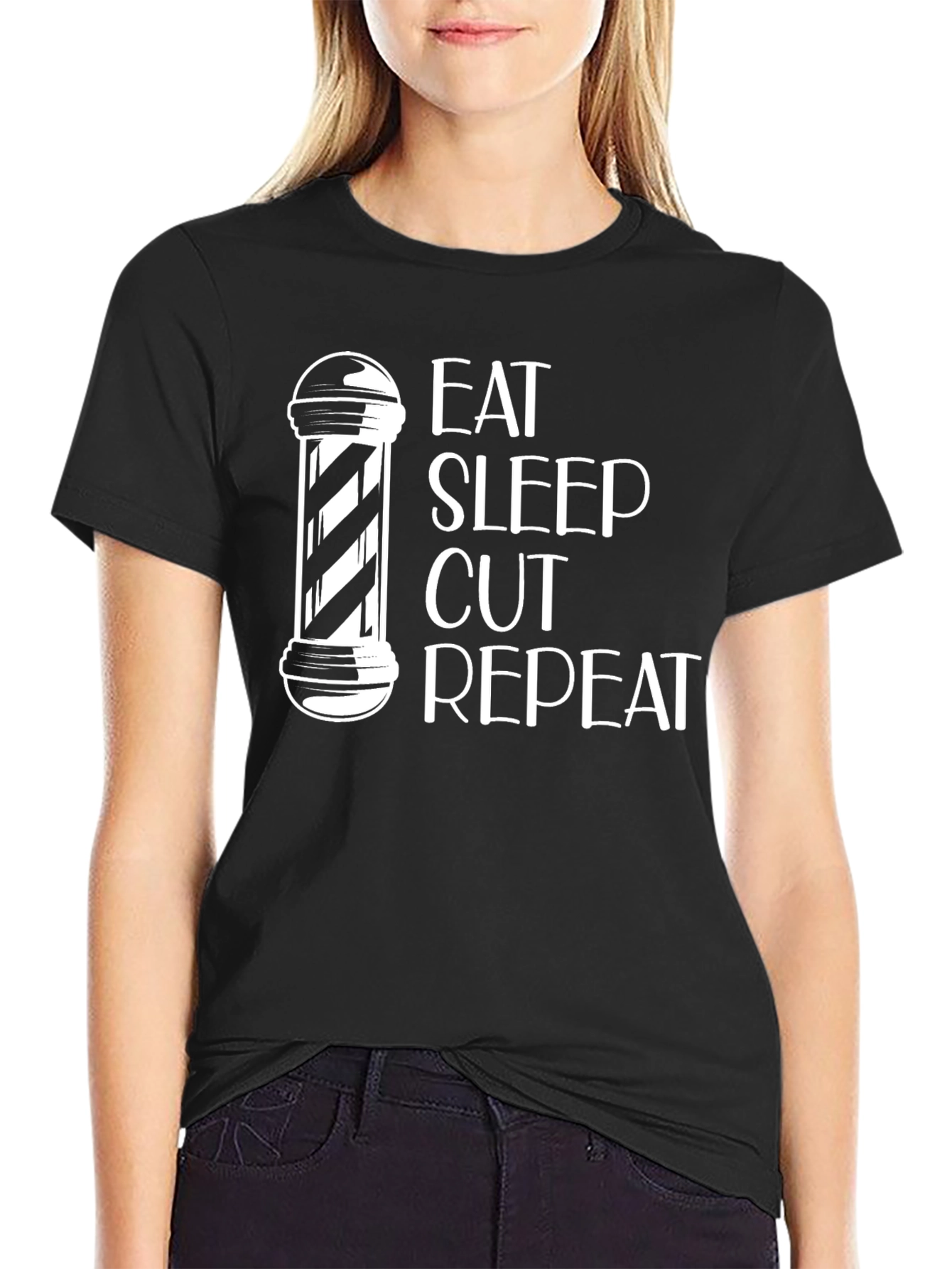 Black Eat Sleep Cut Repeat Barber T-Shirt view 2