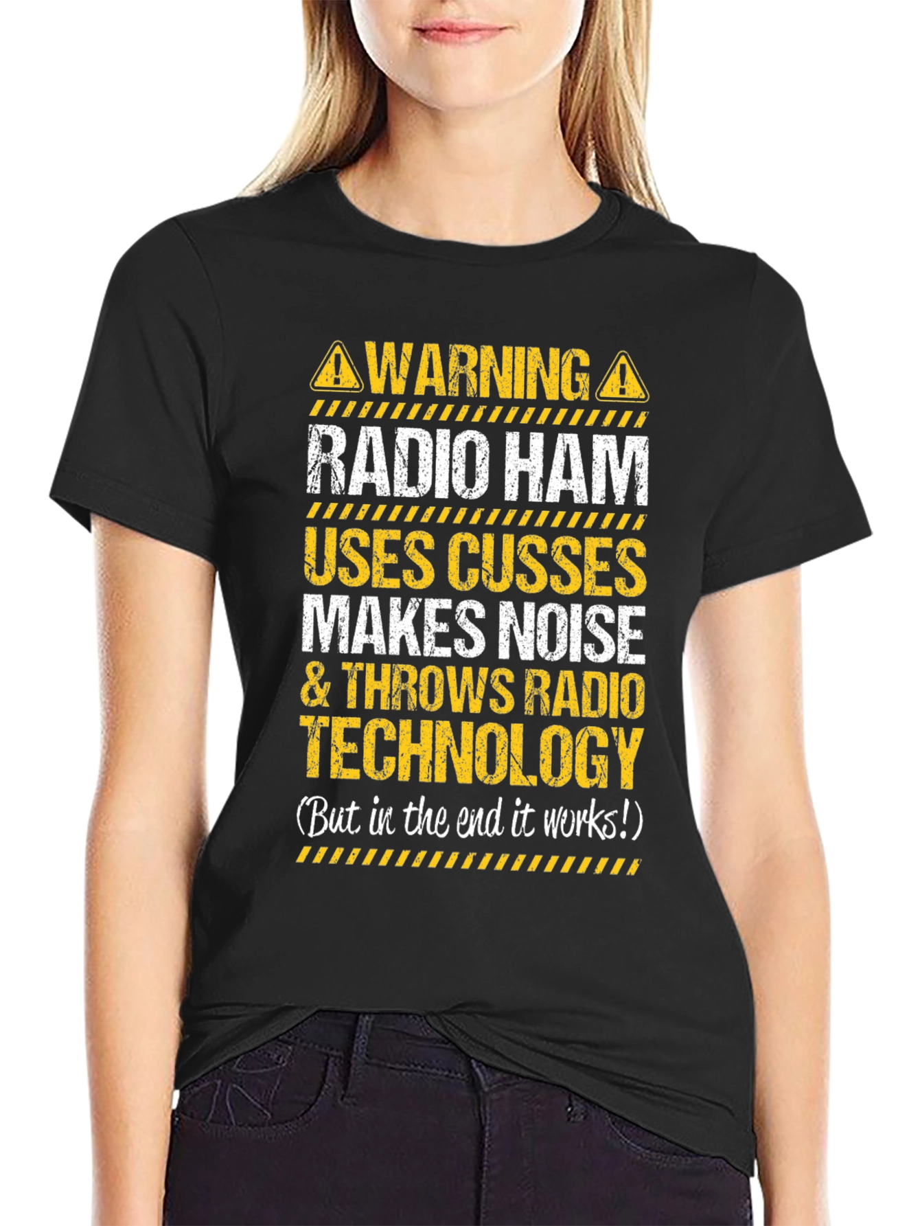 Black Warning Radio Ham T-Shirt - Funny Amateur Radio Operator Tee view 2