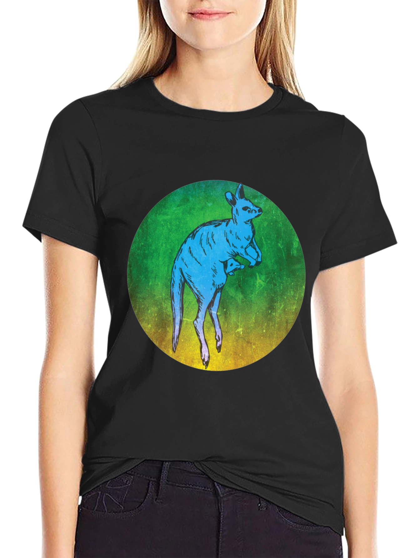 Black Kangaroo Graphic T-Shirt - Unique Animal Design view 2