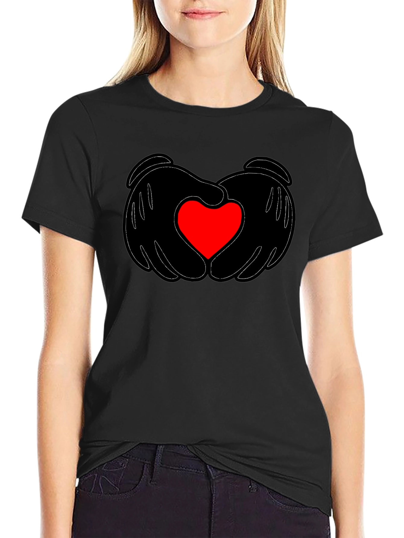 Black Heart Hands Graphic Tee - Stylish Black T-Shirt view 2