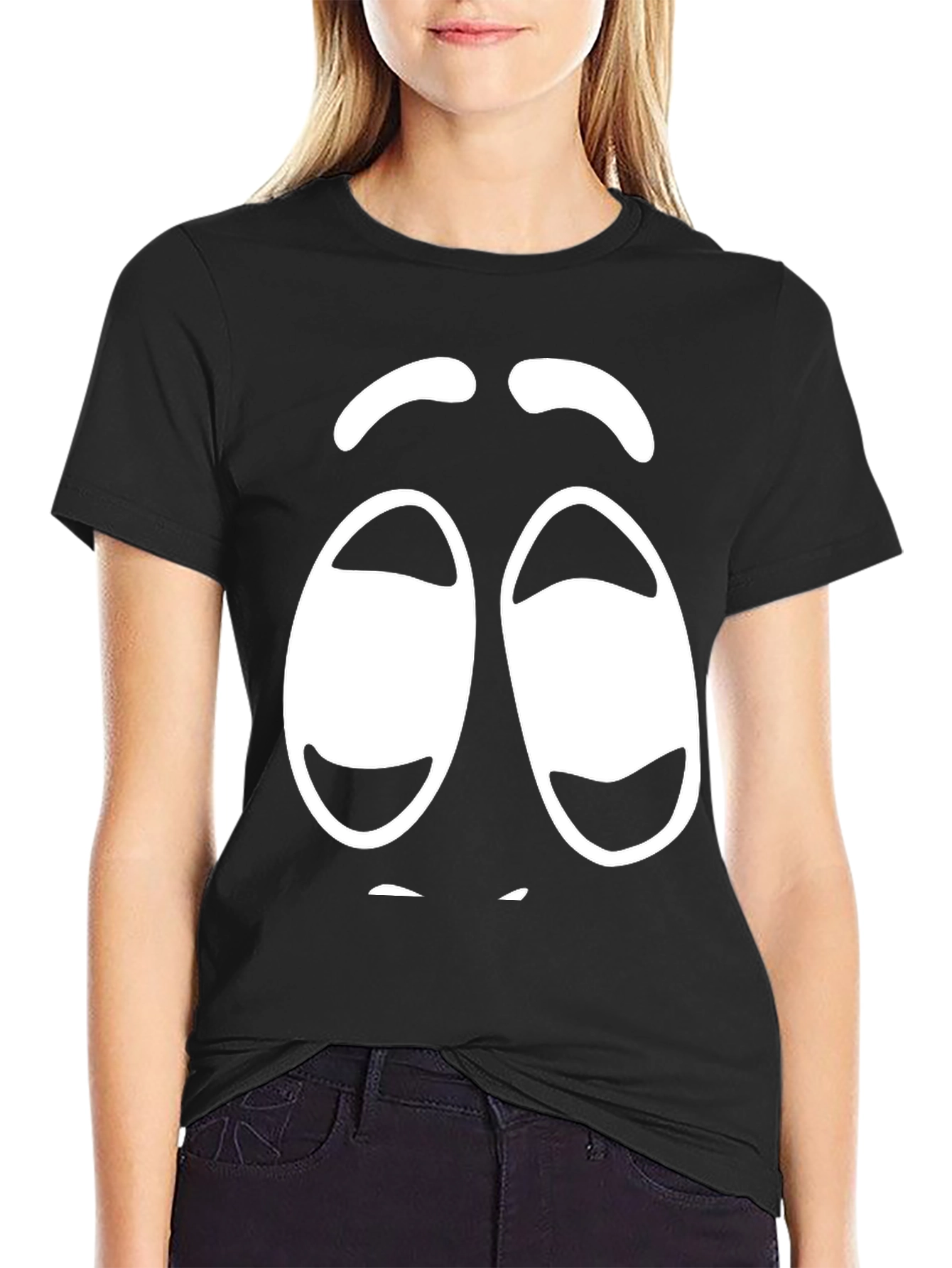 Black Funny Graphic Sleepy Face Black T-Shirt view 2