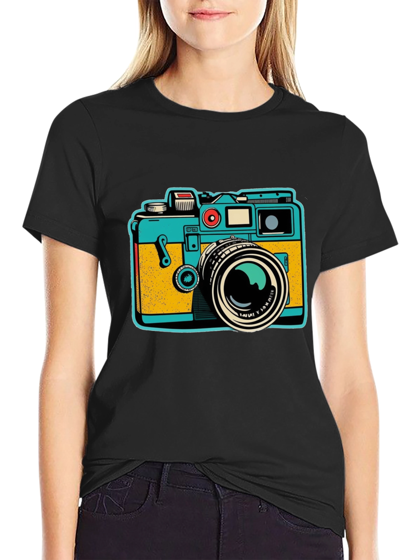 Black Retro Camera Graphic T-Shirt view 2