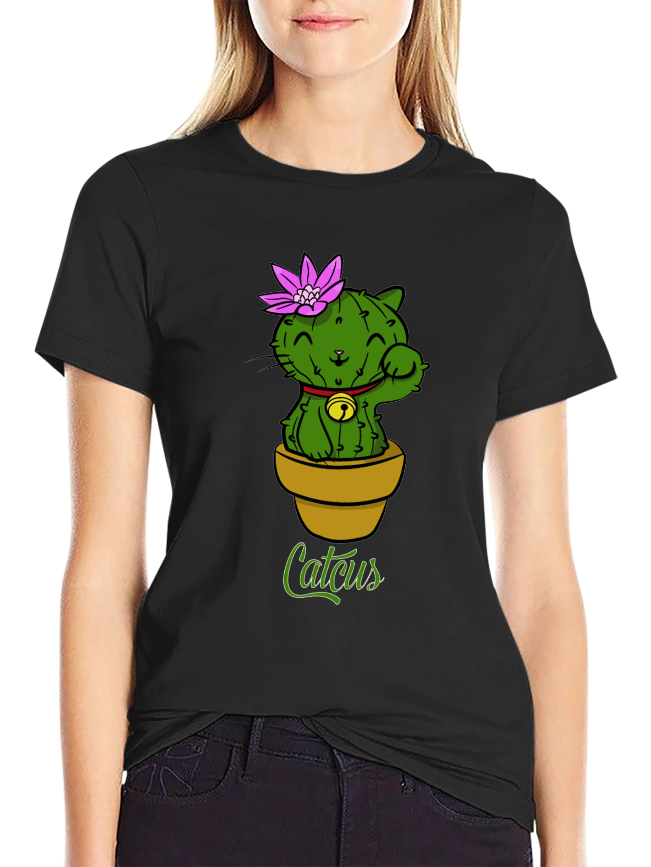 Black Catcus T-Shirt - Unique Cat Cactus Graphic Tee view 2