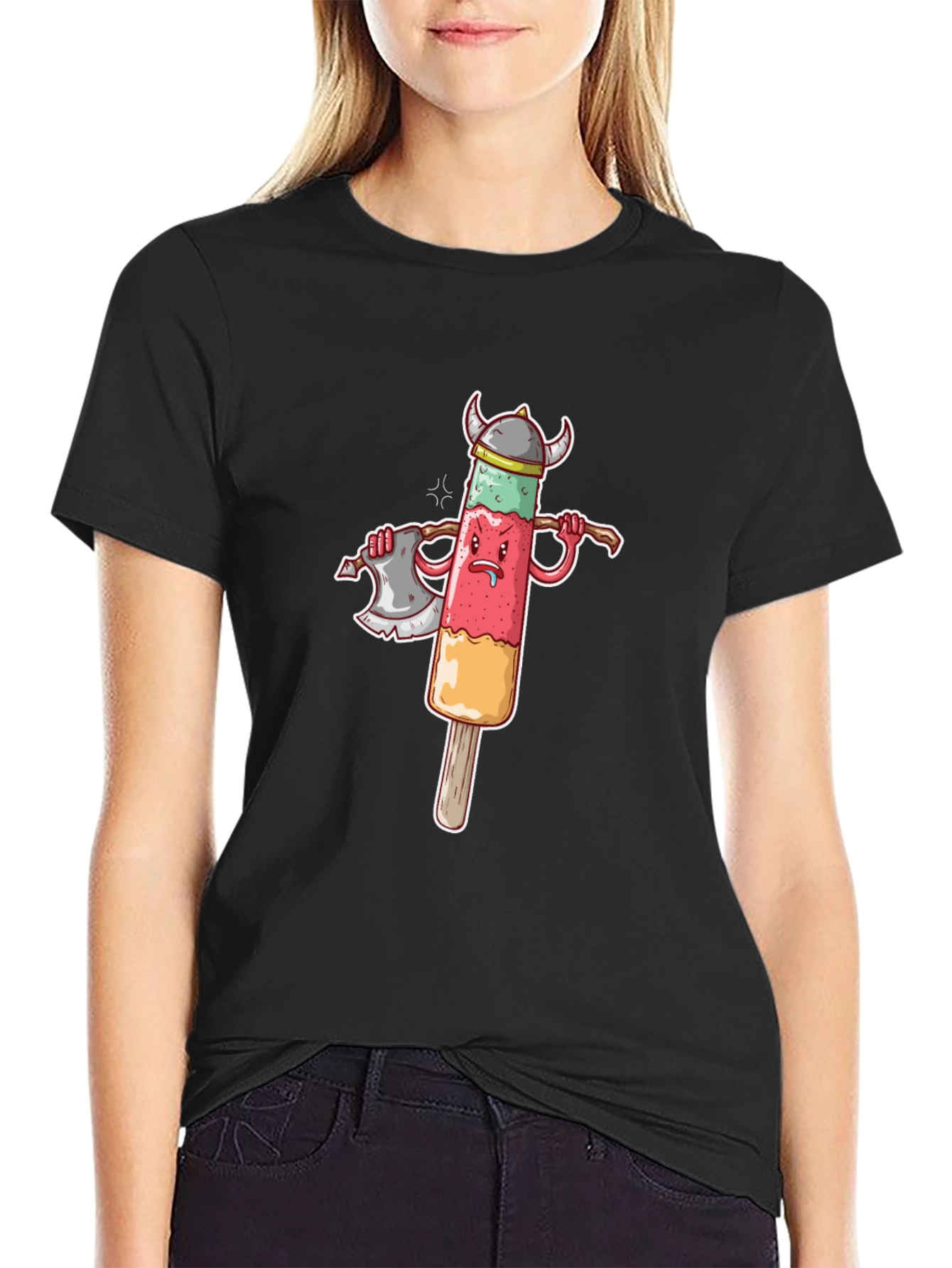 Black Viking Ice Pop Graphic Tee - Funny Novelty Shirt view 2