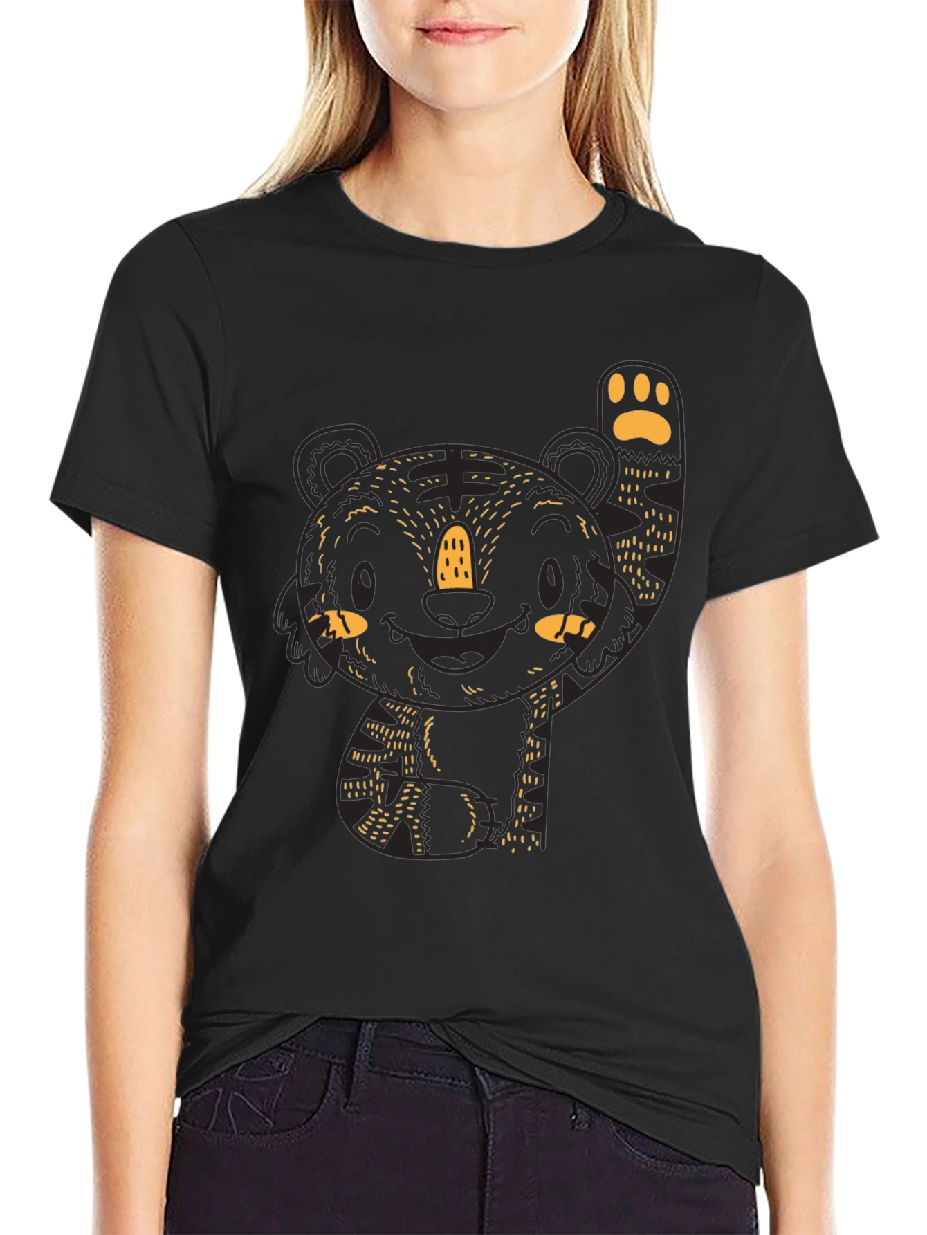 Black Cute Tiger Graphic Black Tee view 2