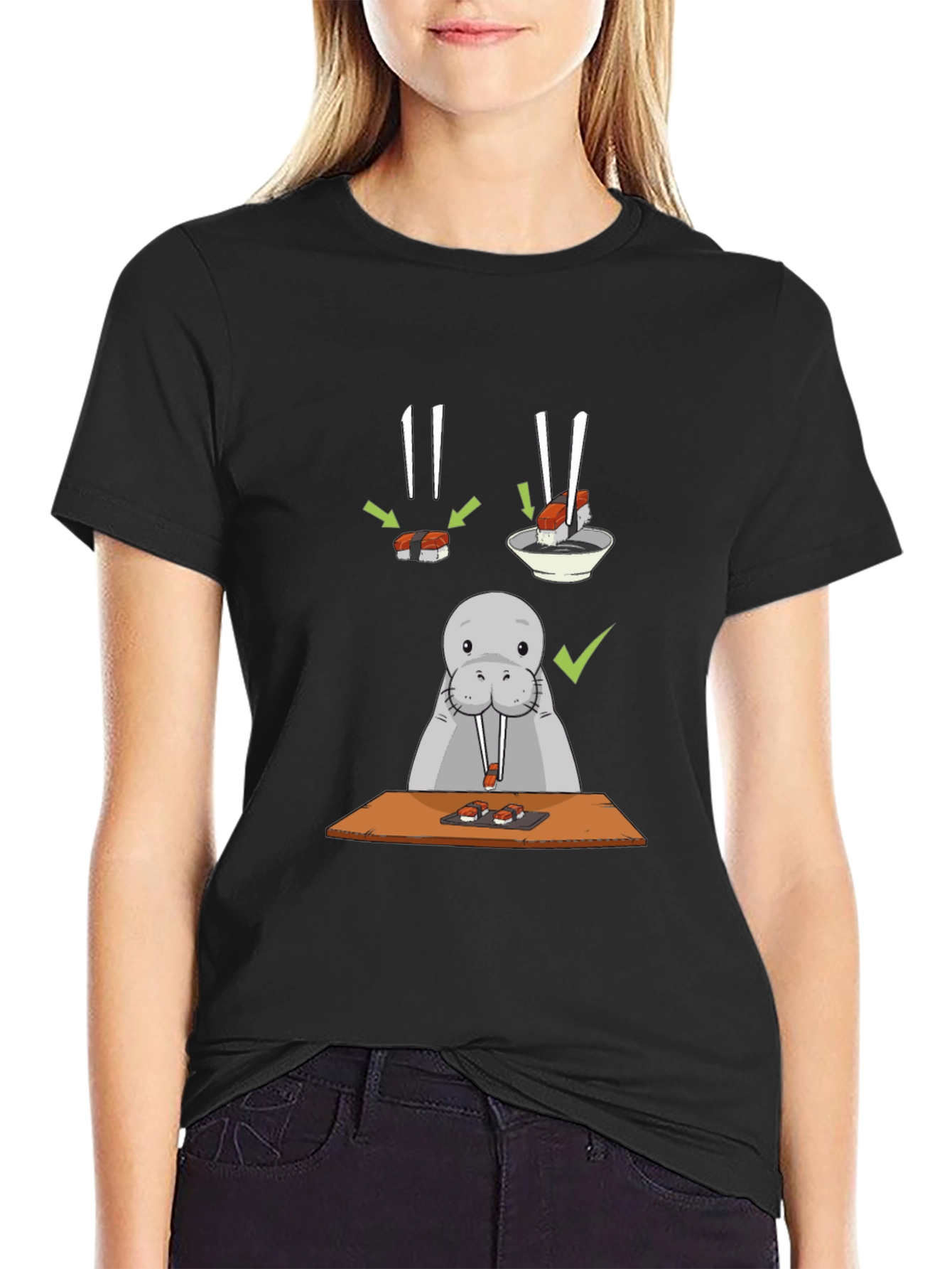 Black Sushi Lover T-Shirt - Funny Walrus Tee view 2