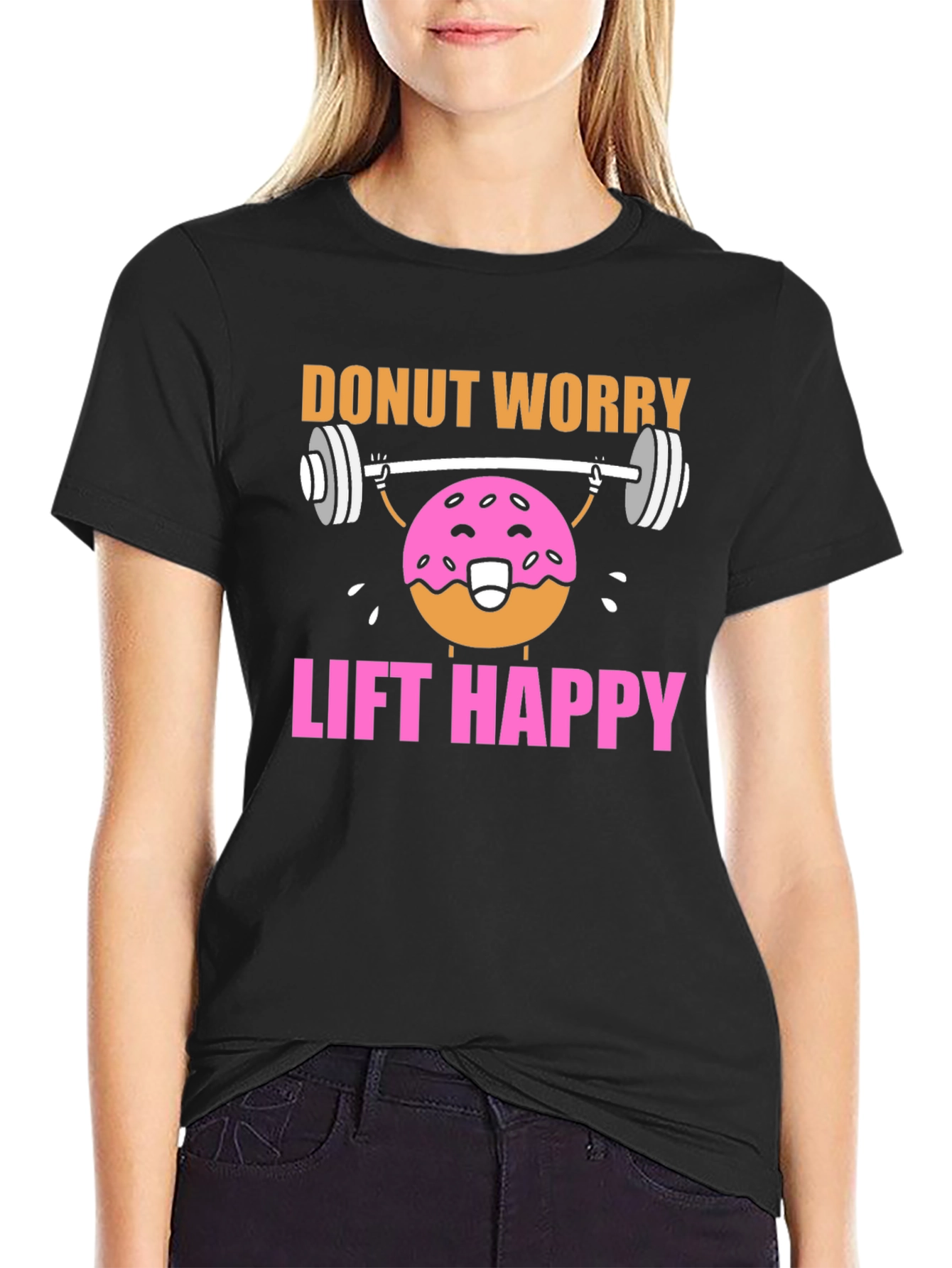 Black Donut Worry Lift Happy Graphic T-Shirt view 2