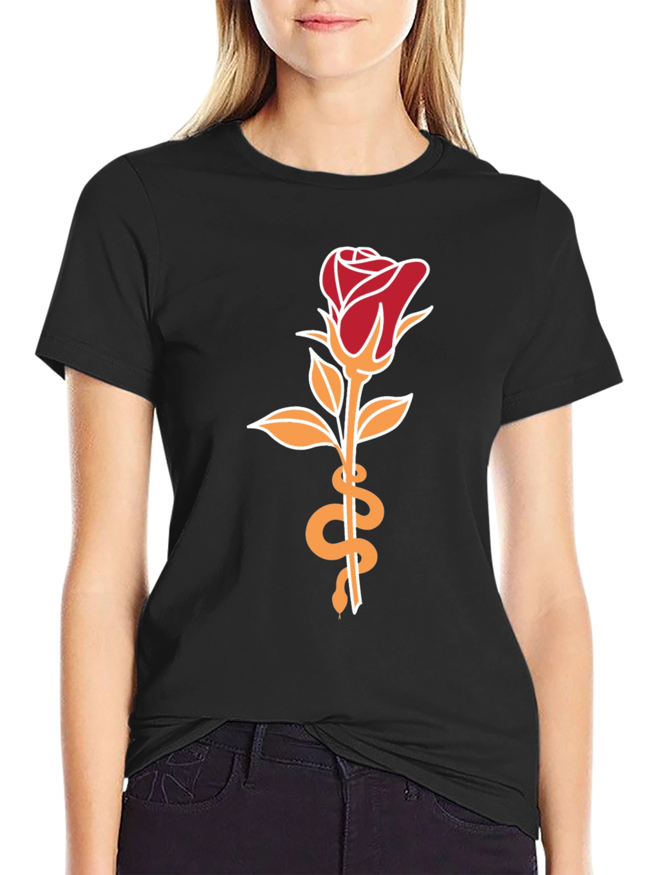 Black Rose & Snake Graphic Tee - Stylish Unisex T-Shirt view 2