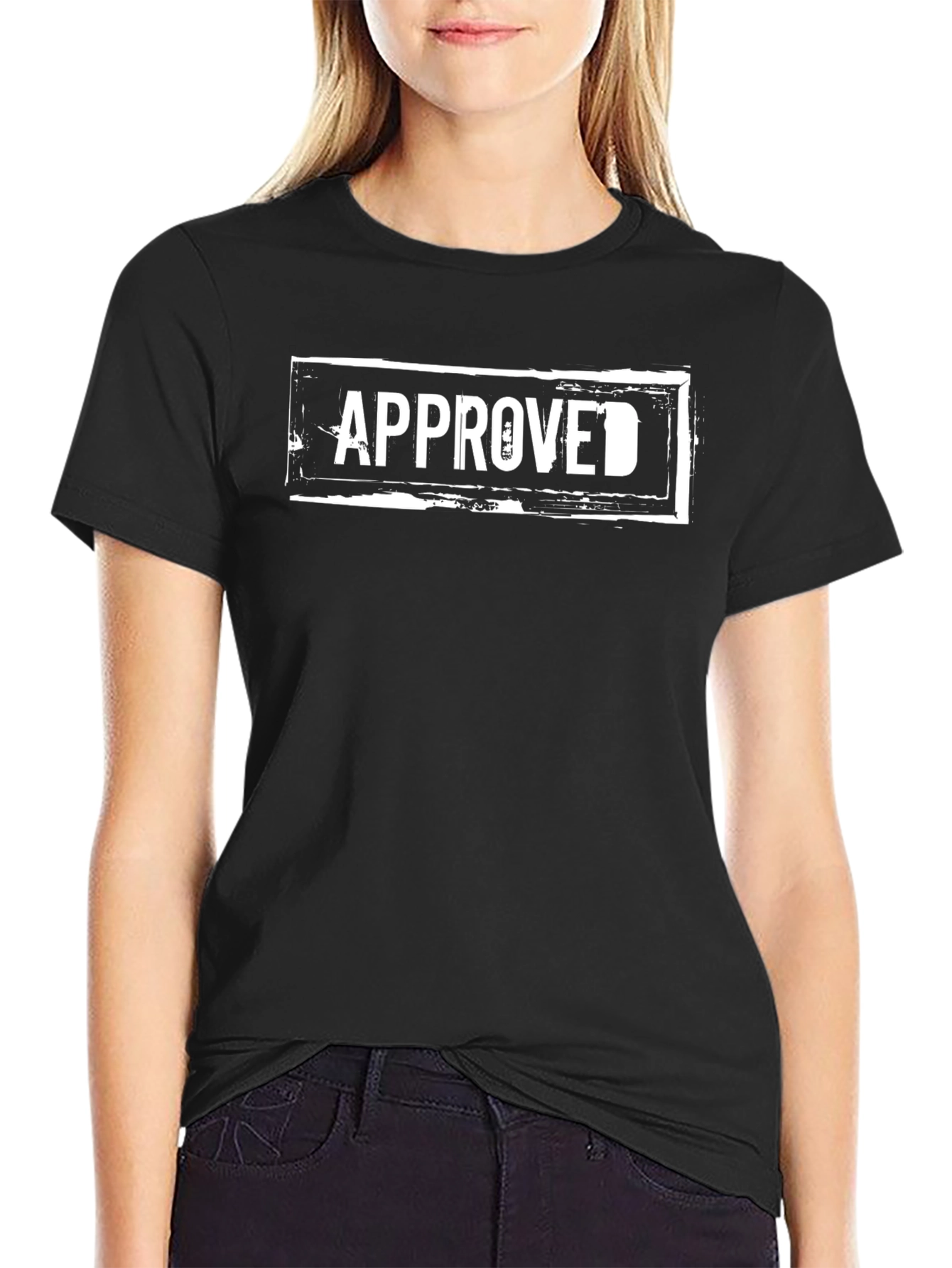Black Approved Graphic Tee - Black Cotton T-Shirt view 2