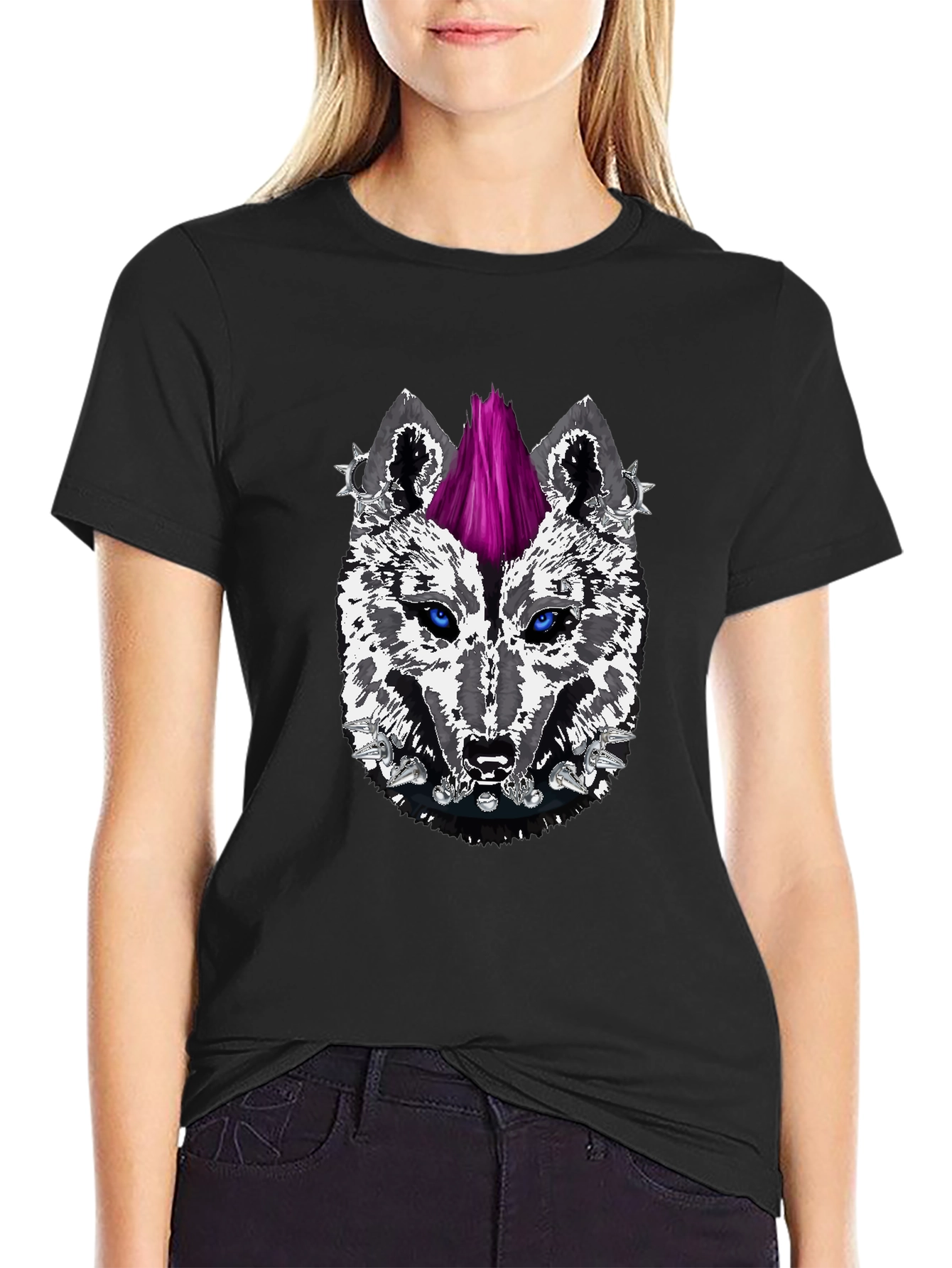 Black Punk Wolf Graphic Tee - Fierce Style view 2