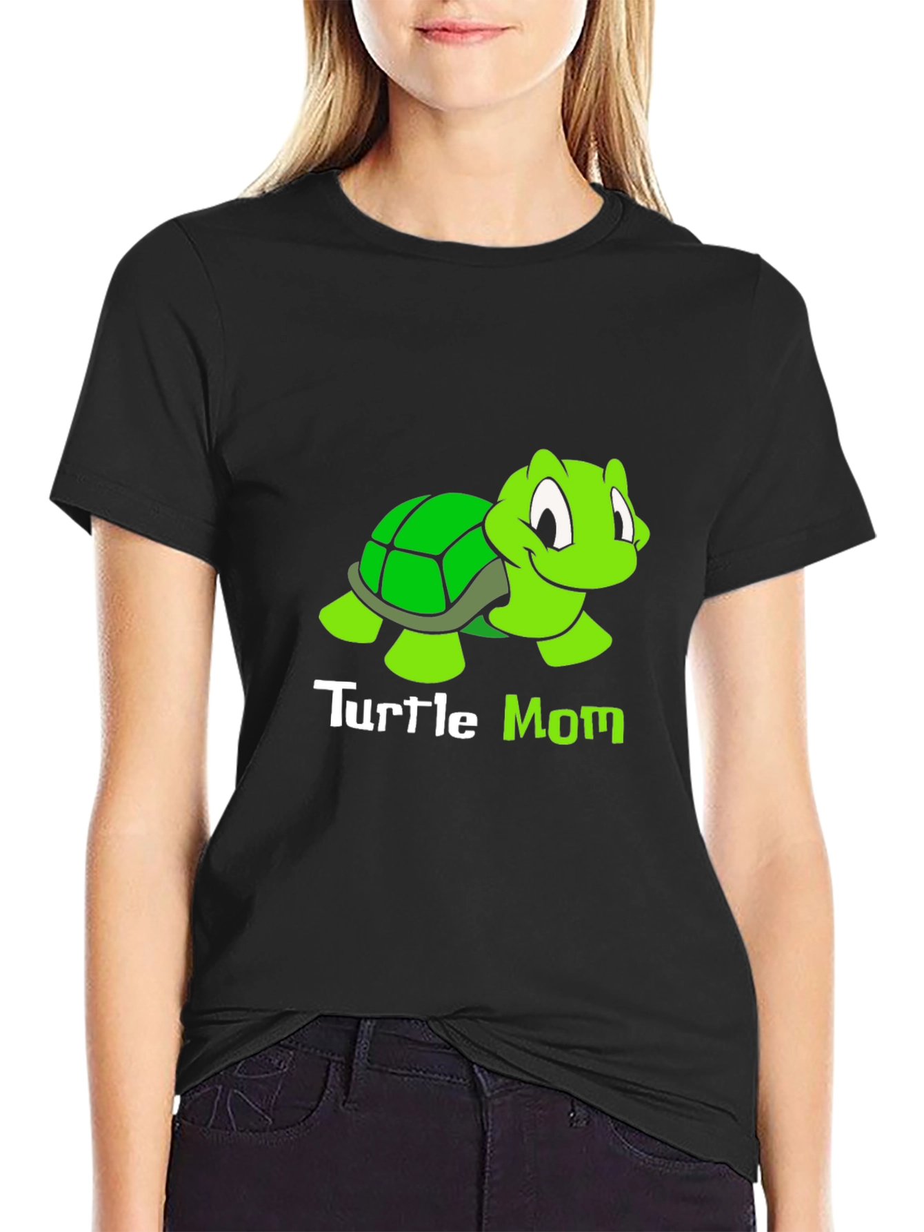 Black Turtle Mom T-Shirt - Cute Cartoon Turtle Design view 2