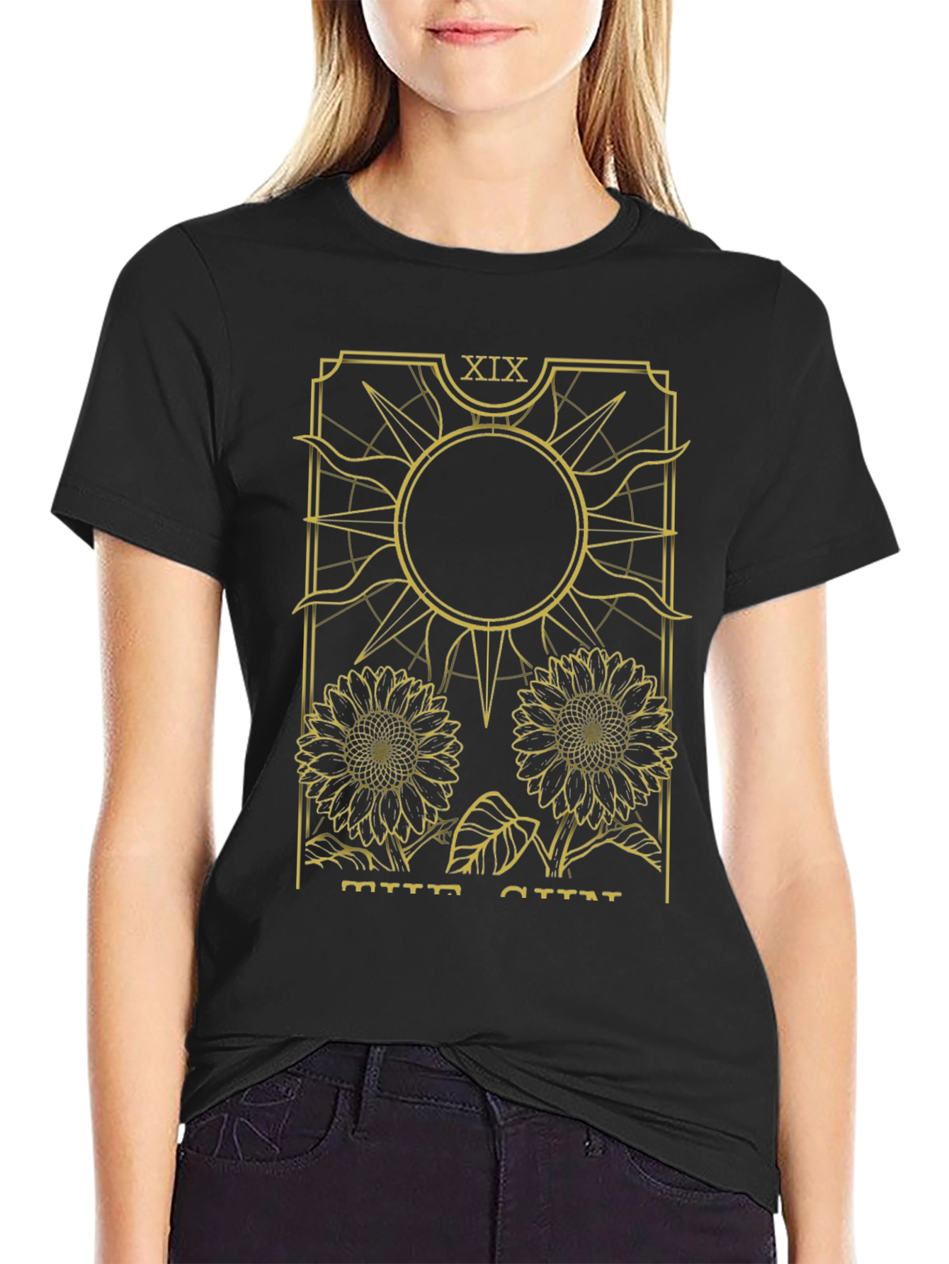 Black The Sun Tarot Card Graphic T-Shirt view 2