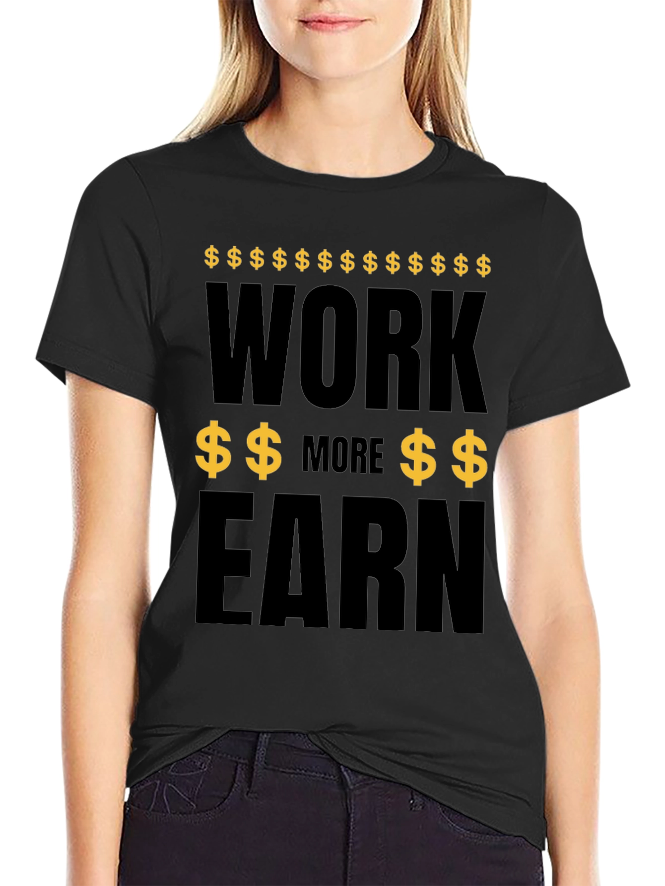 Black Work More Earn More Graphic Tee - Black view 2